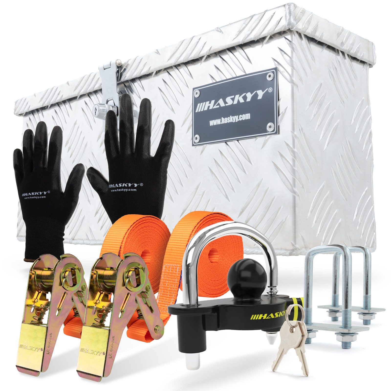 Aufbewahrungsbox Aufbewahrungsbox Anhängerbox mit 2x Spanngurte Anhängerschloss Handsch