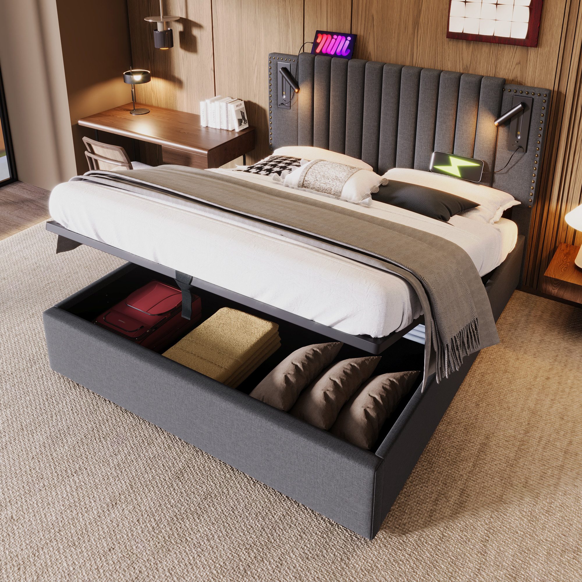 HAUSS SPOLE Polsterbett 180x200 Leselicht mit günstig online kaufen