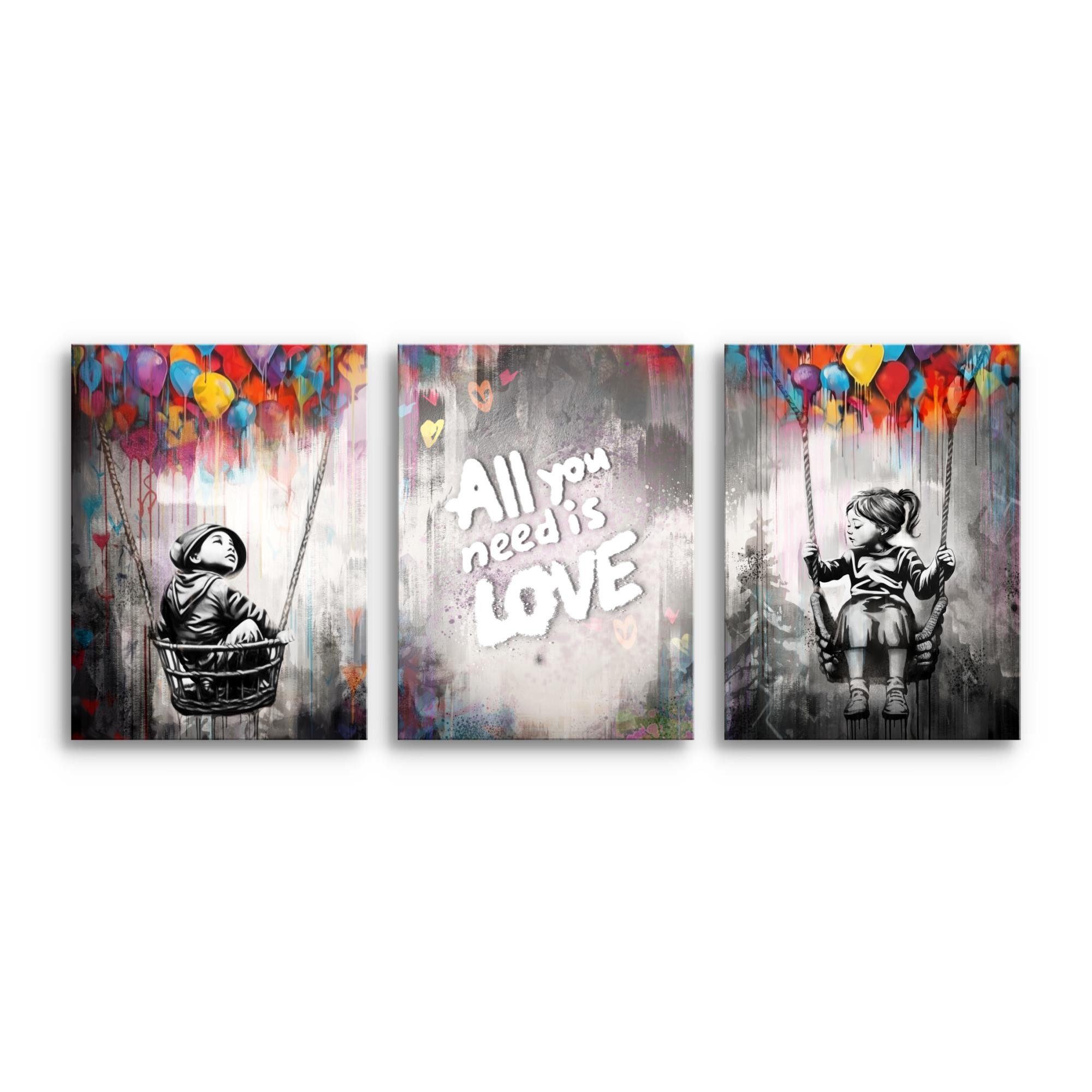 Novart Bild Wandbilder Set Banksy Style Collage - 3 Bilder Wohnzimmer Stree günstig online kaufen