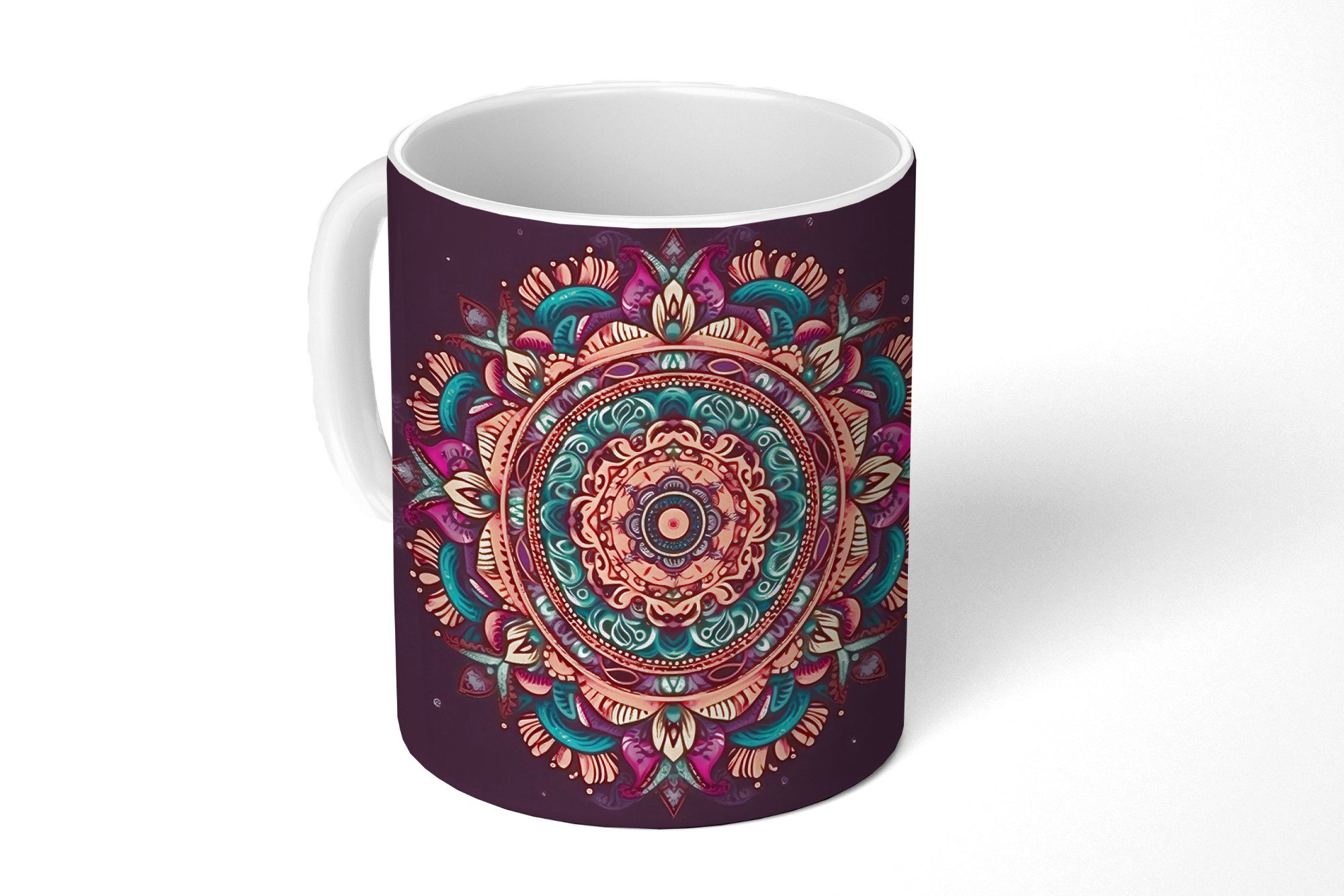 Kaffeetassen, Geschenk Teetasse, Boho MuchoWow Mandala Becher, - Blumen - Hippie - Tasse Teetasse, Orange, - Keramik,