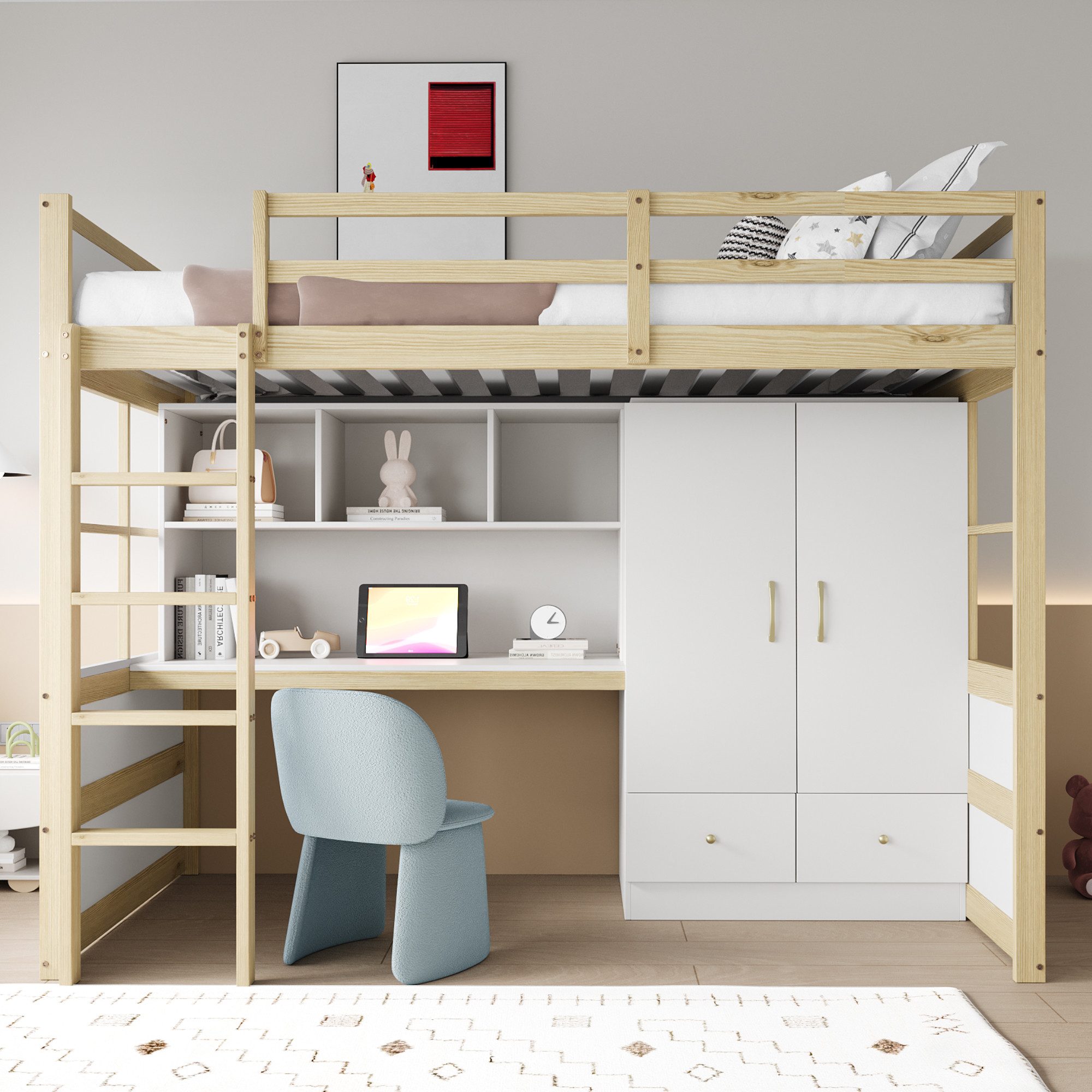 Merax Hochbett (1-St., Jugendbett Einzelbett Holzbett) günstig online kaufen