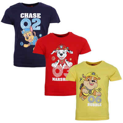 PAW PATROL Print-Shirt Paw Patrol 3 tlg. Set Kinder Jungen kurzarm T-Shirt Shirt Chase Marshall Rubble, Gr. 104 bis 134, Baumwolle