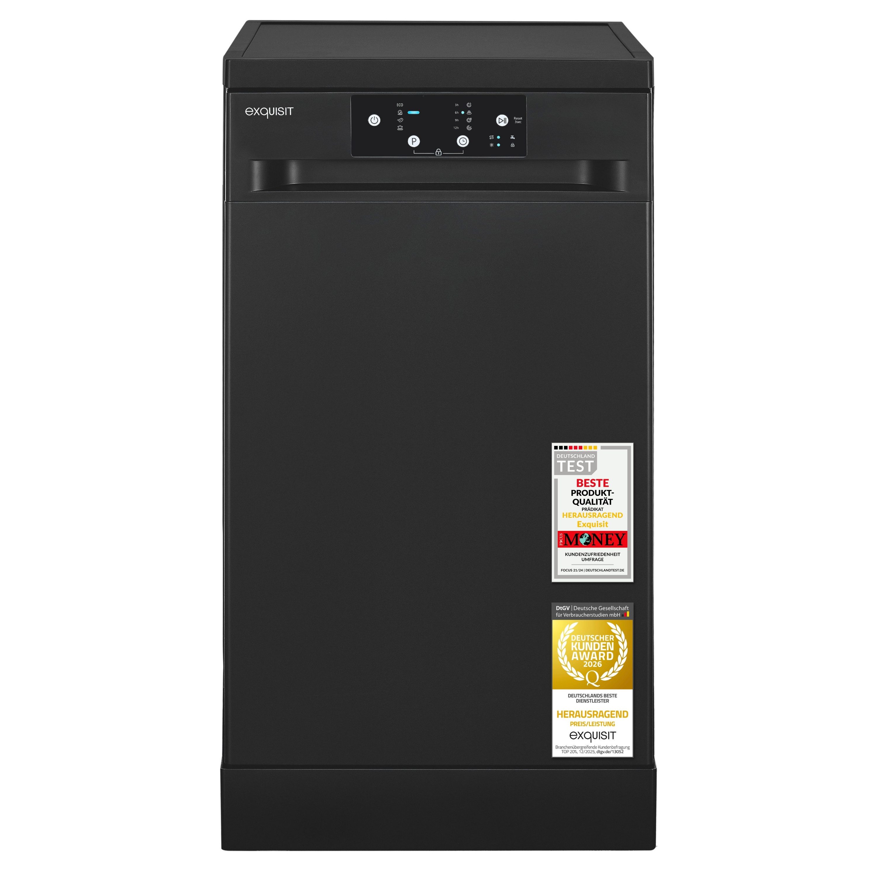 exquisit Standgeschirrspüler 9109 GSP9109-451D schwarz, 10 l, 9 Maßgedecke, 9 Maßgedecke, 4 Programme, LED, Besteckkorb