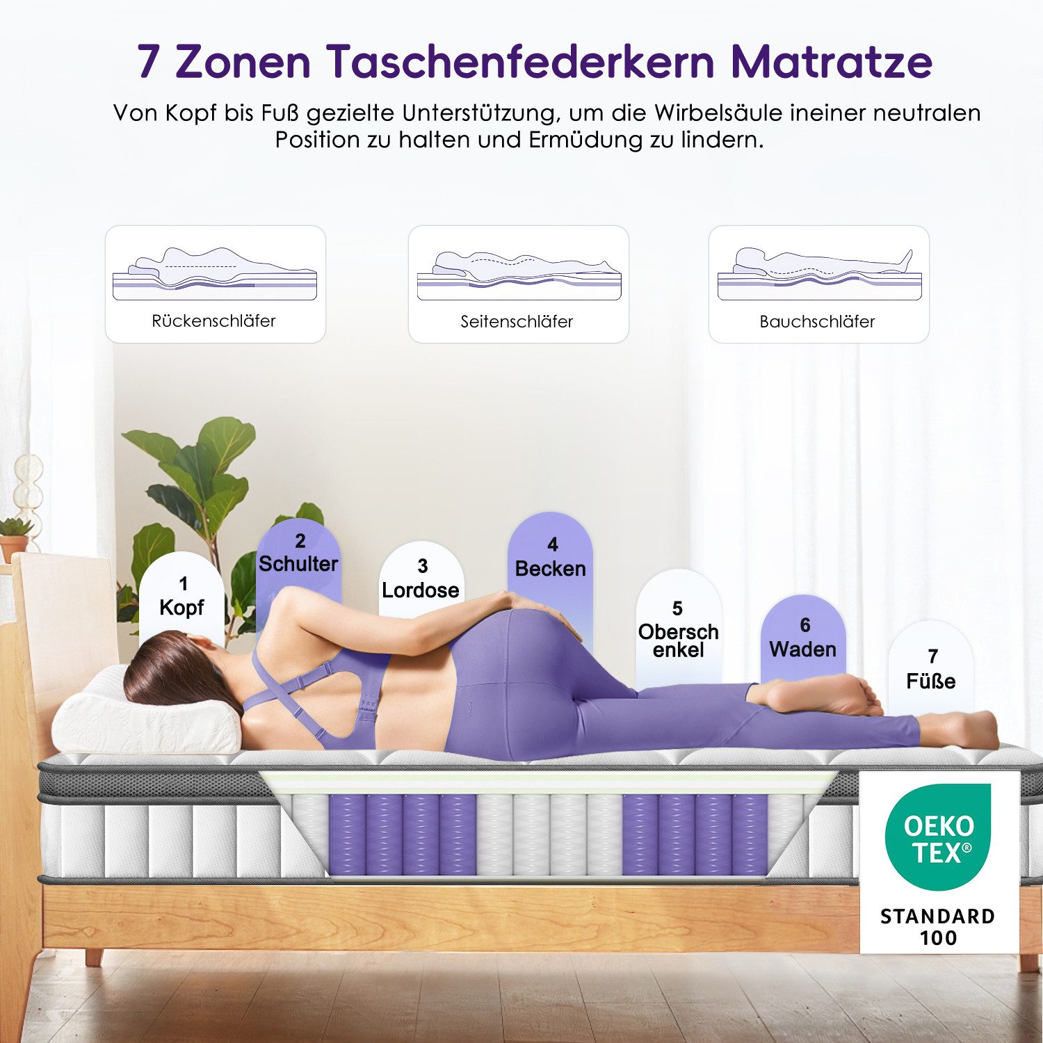 Taschenfederkernmatratze Matratze 90x190 cm Härtegrad H3, günstig online kaufen