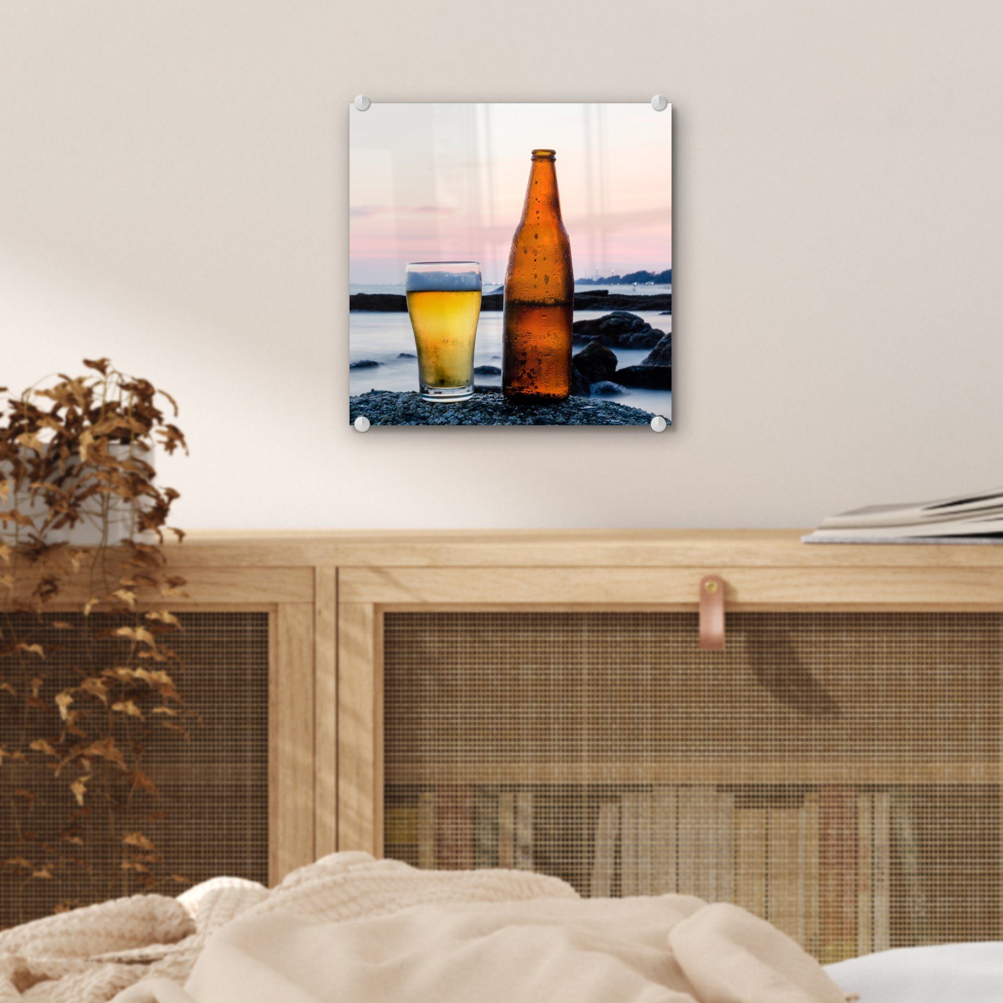 Wandbild Glas Bilder Glas St), - (1 MuchoWow Acrylglasbild Wanddekoration - am Bier Foto Meer, Glasbilder - auf auf