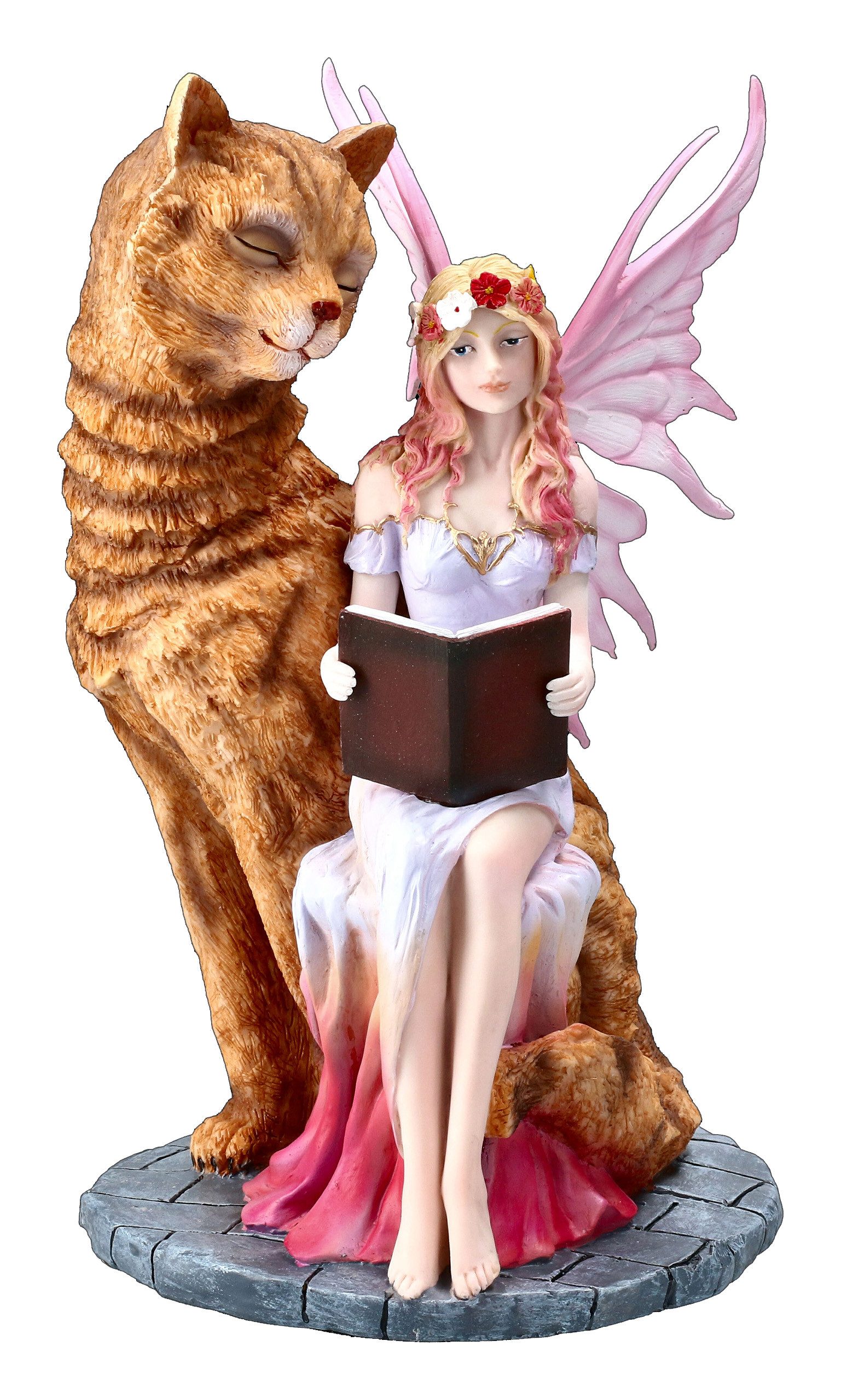 Figuren Shop GmbH Dekofigur Elfen Figur - Studa mit großer Katze - Fantasy Deko