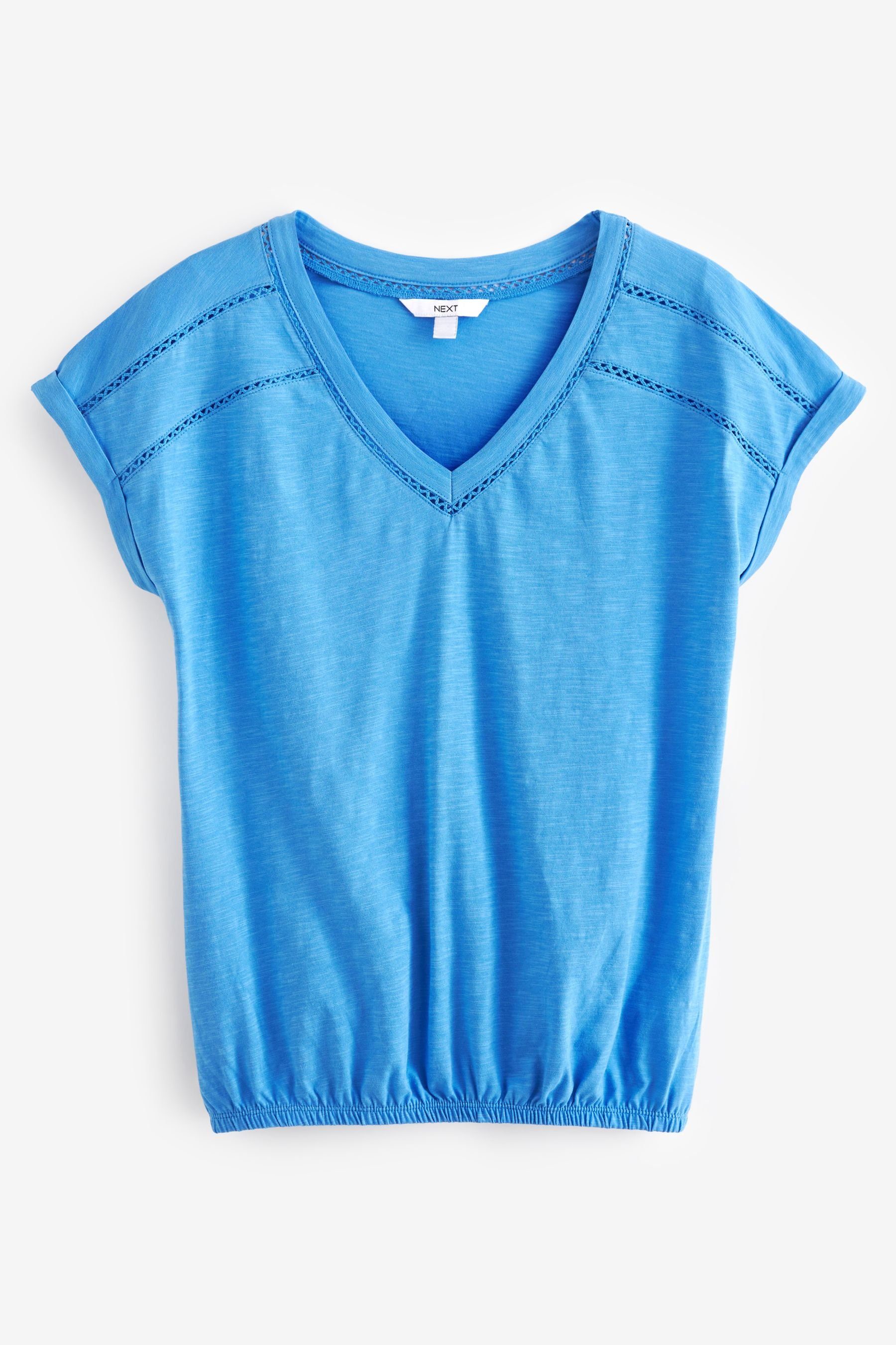 Next T-Shirt Top mit V-Ausschnitt und Ballonsaum – Petite (1-tlg) Blue