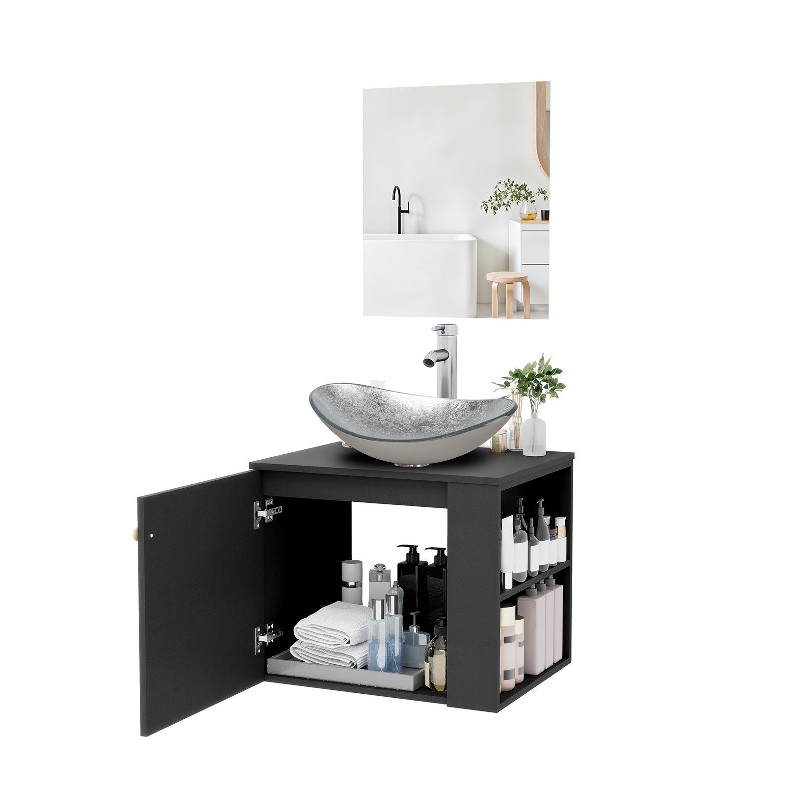 Puluomis Badezimmer-Set Badezimmerschrank mit Spiegel Waschbeckenunterschra günstig online kaufen