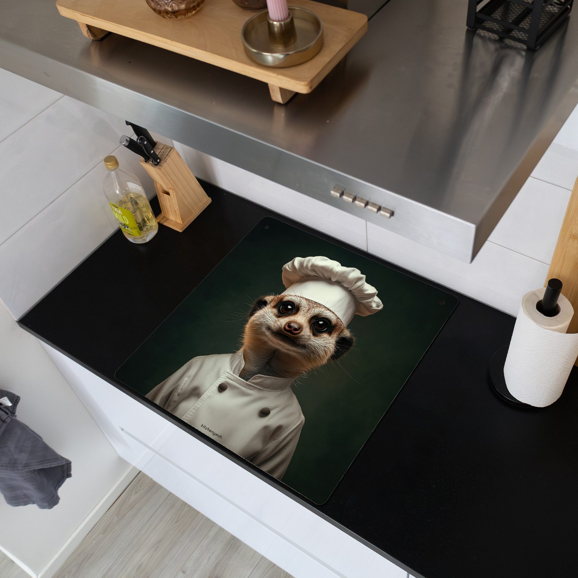 KitchenYeah Küchenrückwand Tier - Koch - Erdmännchen, (1-tlg), Induktion Sc günstig online kaufen