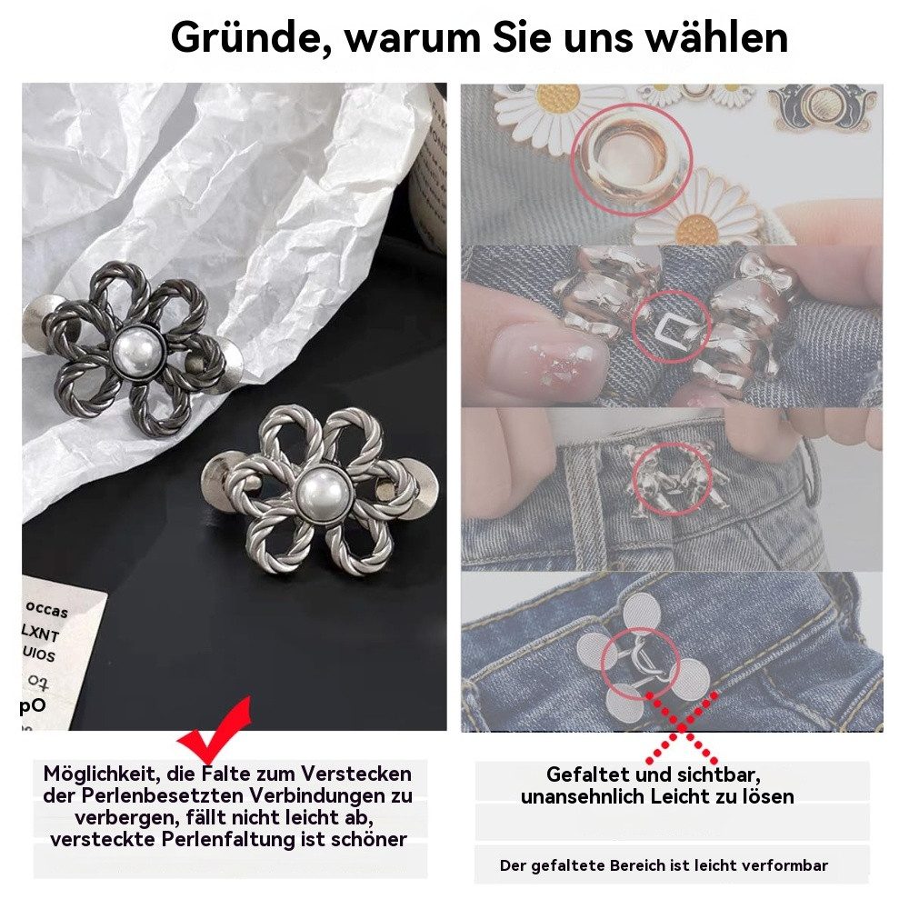 Blusmart Knopf Verstellbare Taillenknöpfe mit Blütenblattmuster, Dekorative Taillenklammern Clips Für weite Jeans, Hosen, Röcke, Ärmel – Bild 5 von 5