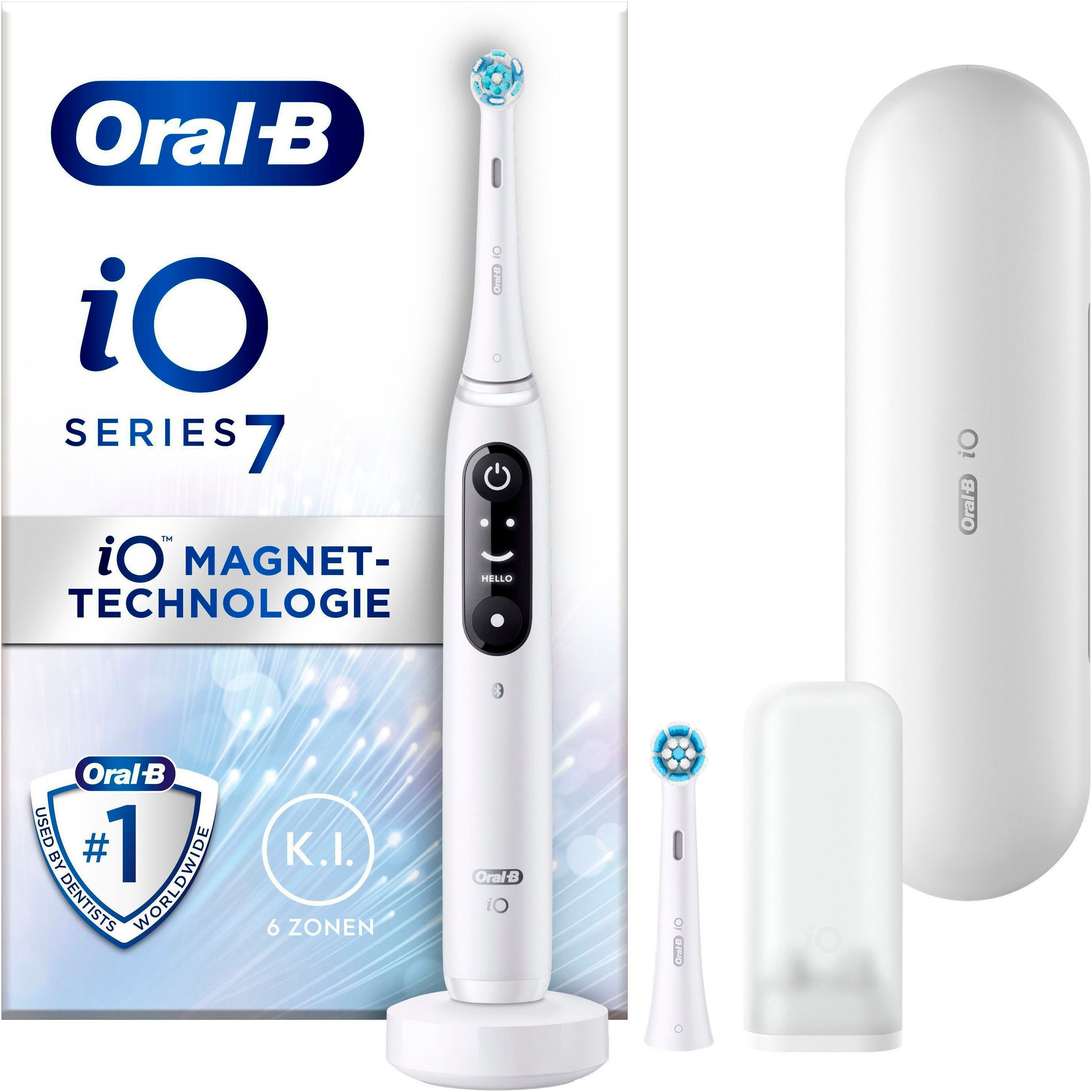 Oral-B Elektrische Zahnbürste iO 7, Aufsteckbürsten: 2 St., mit Magnet-Technologie, Display, 5 Putzmodi, Reiseetui