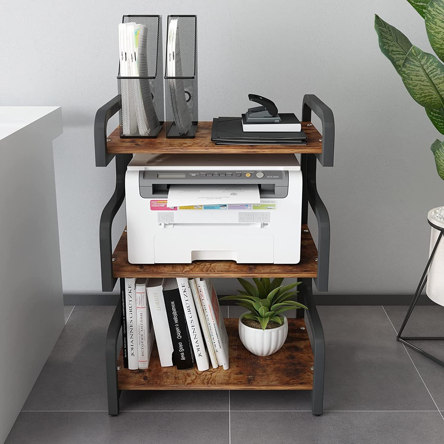 PUNCIA Druckertisch 3 Etagen Heim Büro mit Raddrucker Kopierer Aufbewahrungshalter Tisch (1-St), Flexibel für Büro, Küche & Wohnzimmer – Jede Ebene trägt bis 20 kg