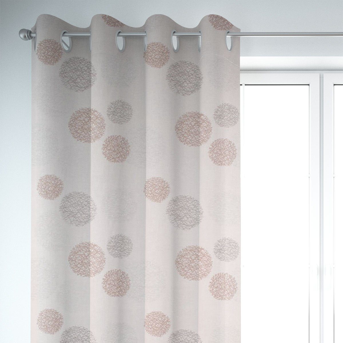 SCHÖNER LEBEN. Vorhang SCHÖNER LEBEN. Vorhang Jacquard Satinlook Kreise beige rosenholz 245cm, Ösen, blickdicht, Polyester, handmade