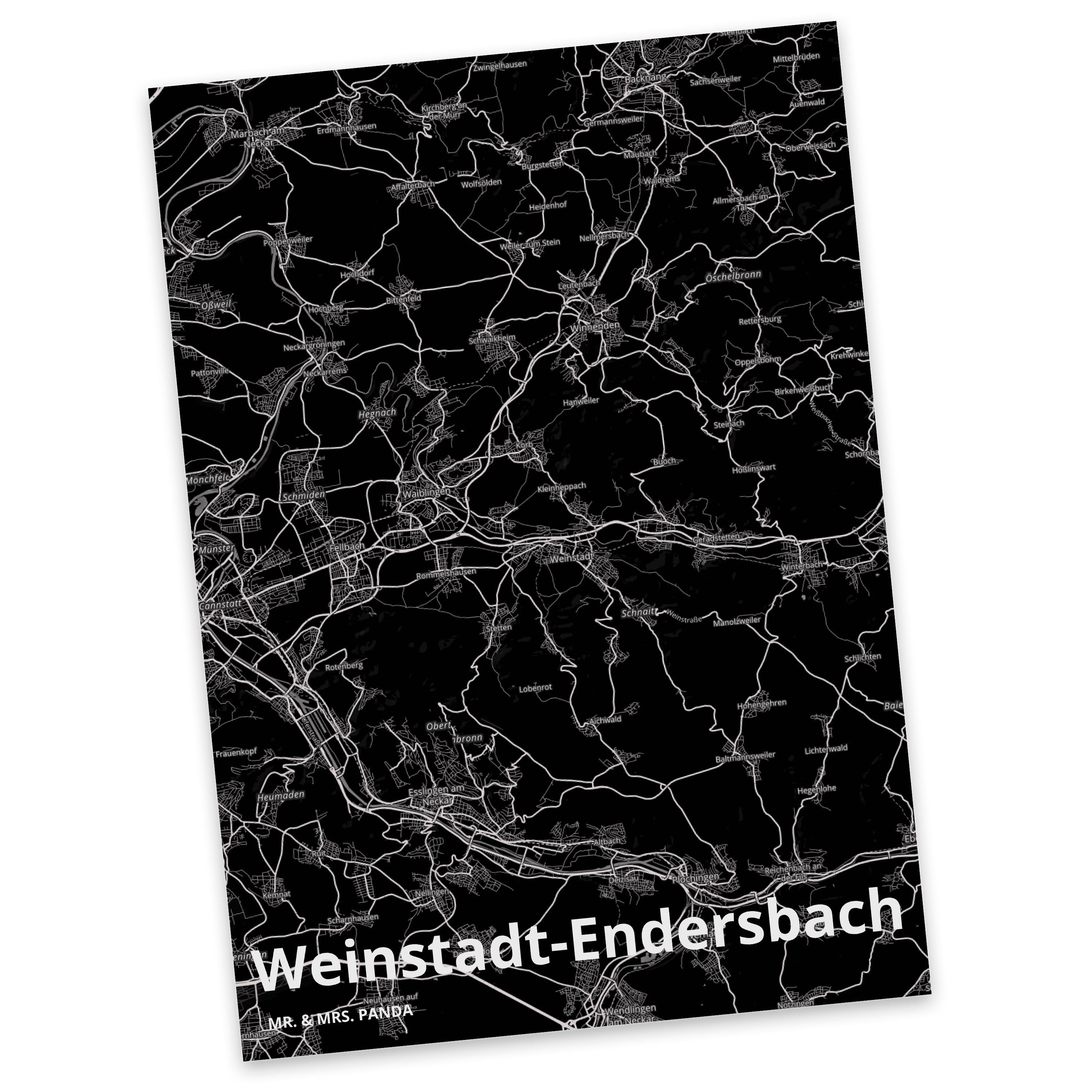 Mr. & Mrs. Panda Postkarte Weinstadt-Endersbach - Geschenk, Einladung, Ansichtskarte, Stadt Dorf