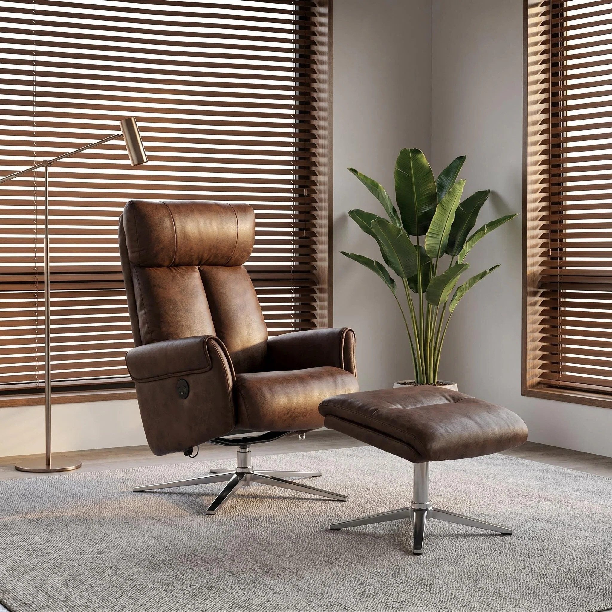 Happy Home Relaxsessel Elektrischer Relaxsessel mit Hocker – USB, 360° drehbar, Kunstleder
