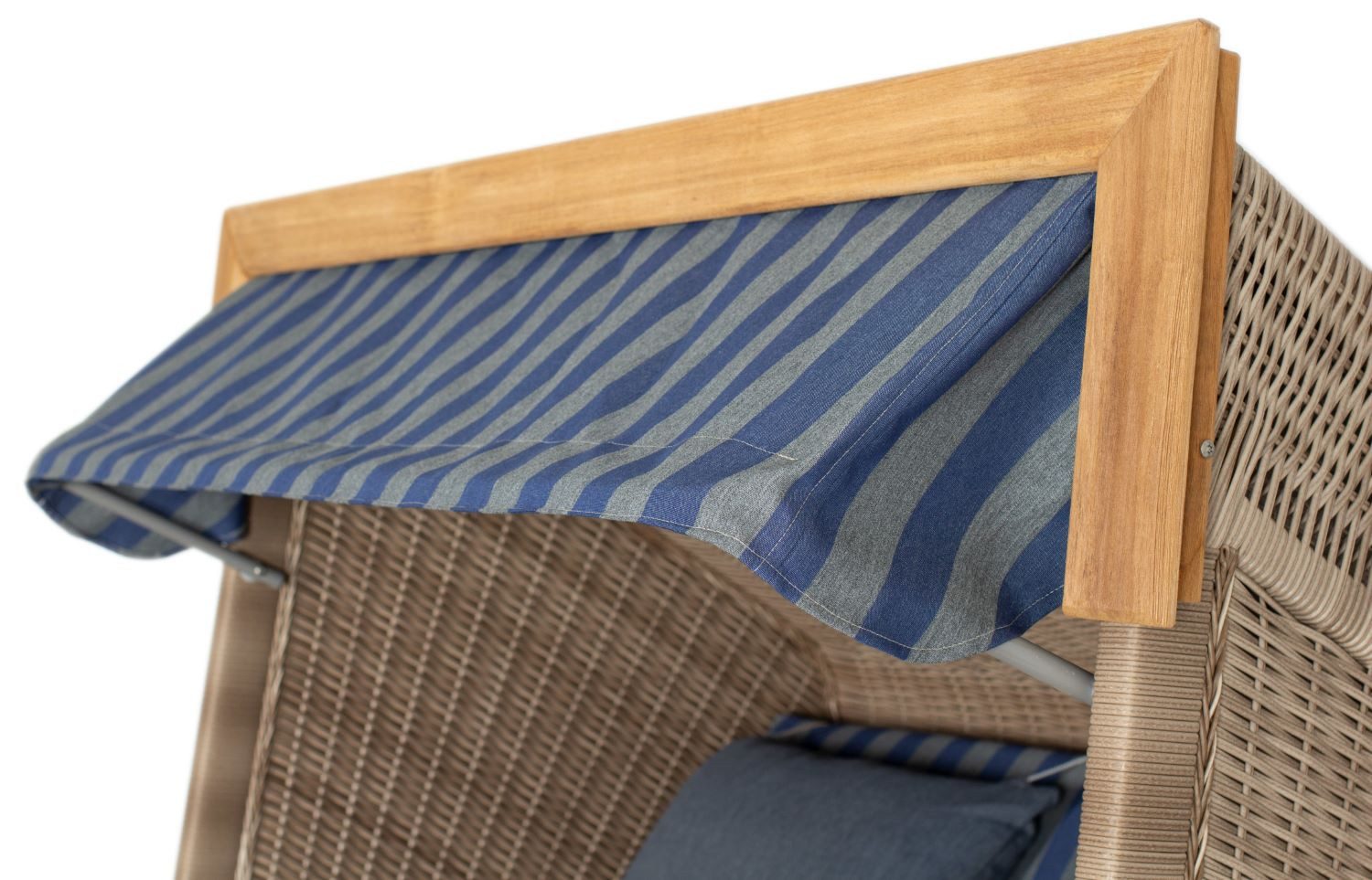 deVries PURE® Strandkorb Friesland Sylt XL - PE white kubu - Dessin 249, BxTxH: 135x90x165 cm, Volllieger, Nordsee-Strandkorb, Teakholz - PE-Markengeflecht - bequeme Polster - Schutzhaube