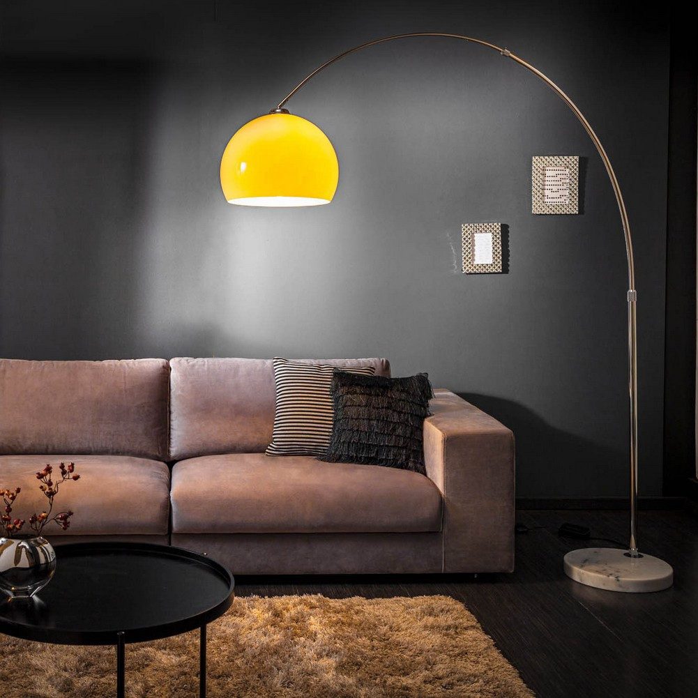 cagü Bogenlampen Design Bogenlampe LUXX Orange mit Marmorfuß Weiß verstellbar 175-205cm, Ein-/Ausschalter, ohne Leuchtmittel, E27