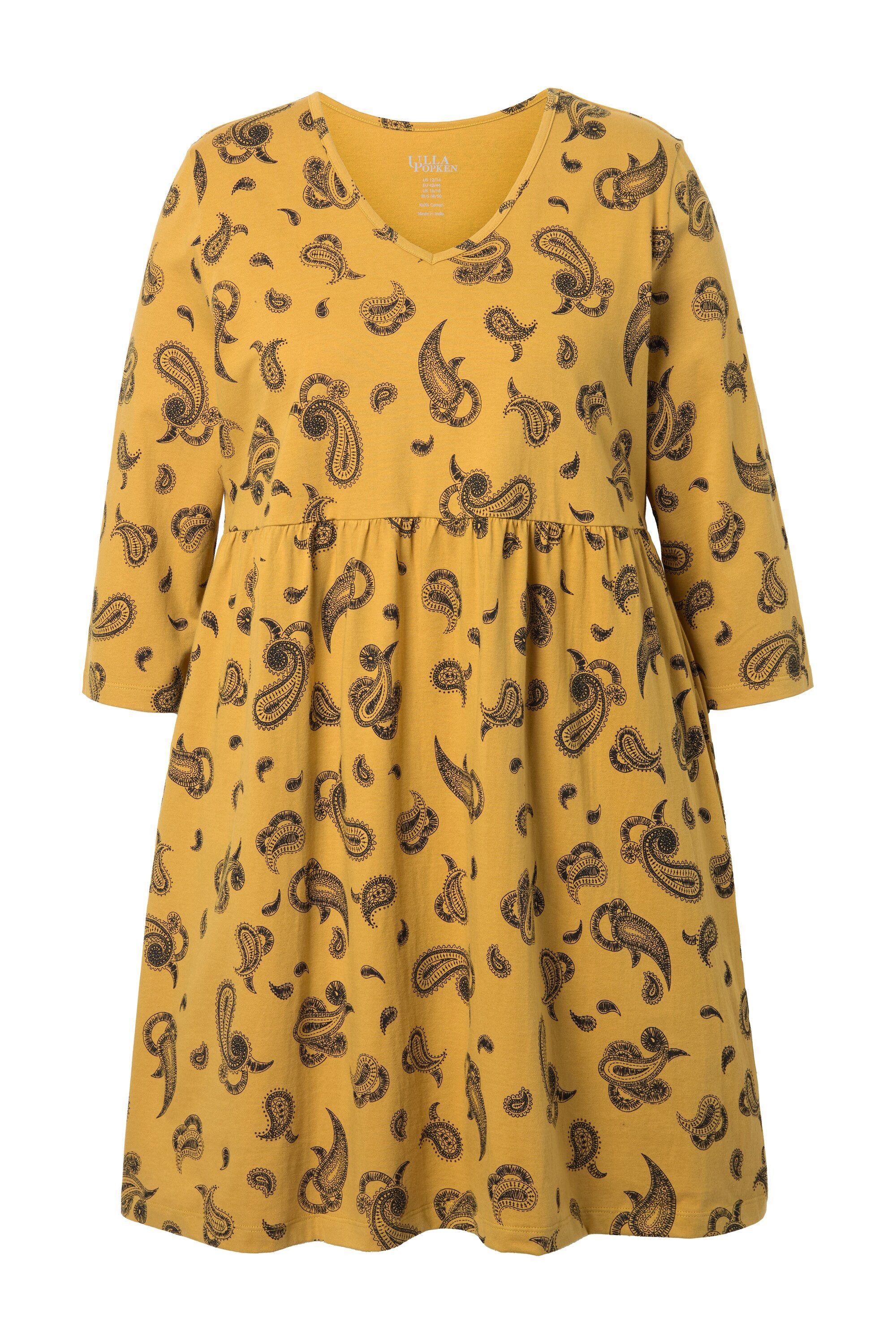 Ulla Popken Jerseykleid Longshirt A-Linie V-Ausschnitt 3/4-Arm Taschen günstig online kaufen