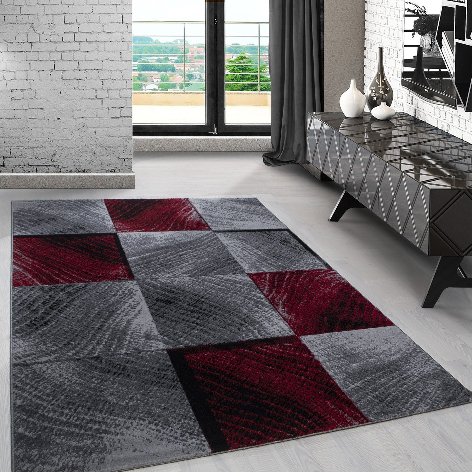 Designteppich Kariert Design, Carpetsale24, Rechteckig, Höhe: 6 mm, Teppich  Wohnzimmer