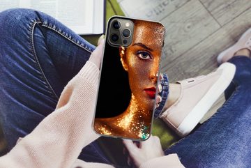 MuchoWow Handyhülle Make-up - Gold - Frau - Luxus - Glitzer - Kunst, Handyhülle Apple iPhone 13 Pro Max, Smartphone-Bumper, Print, Handy