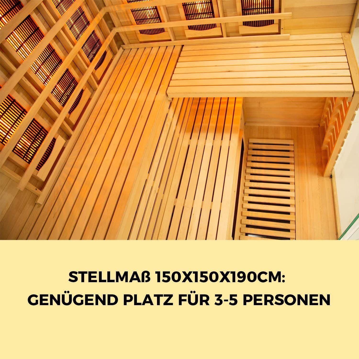Elbe Infrarotkabine "HYGGE" für 3-5 Personen aus Hemlockholz mit 8 Vollspektrumstrahlern, 50,00 mm, Mobile App als Fernbedienung
