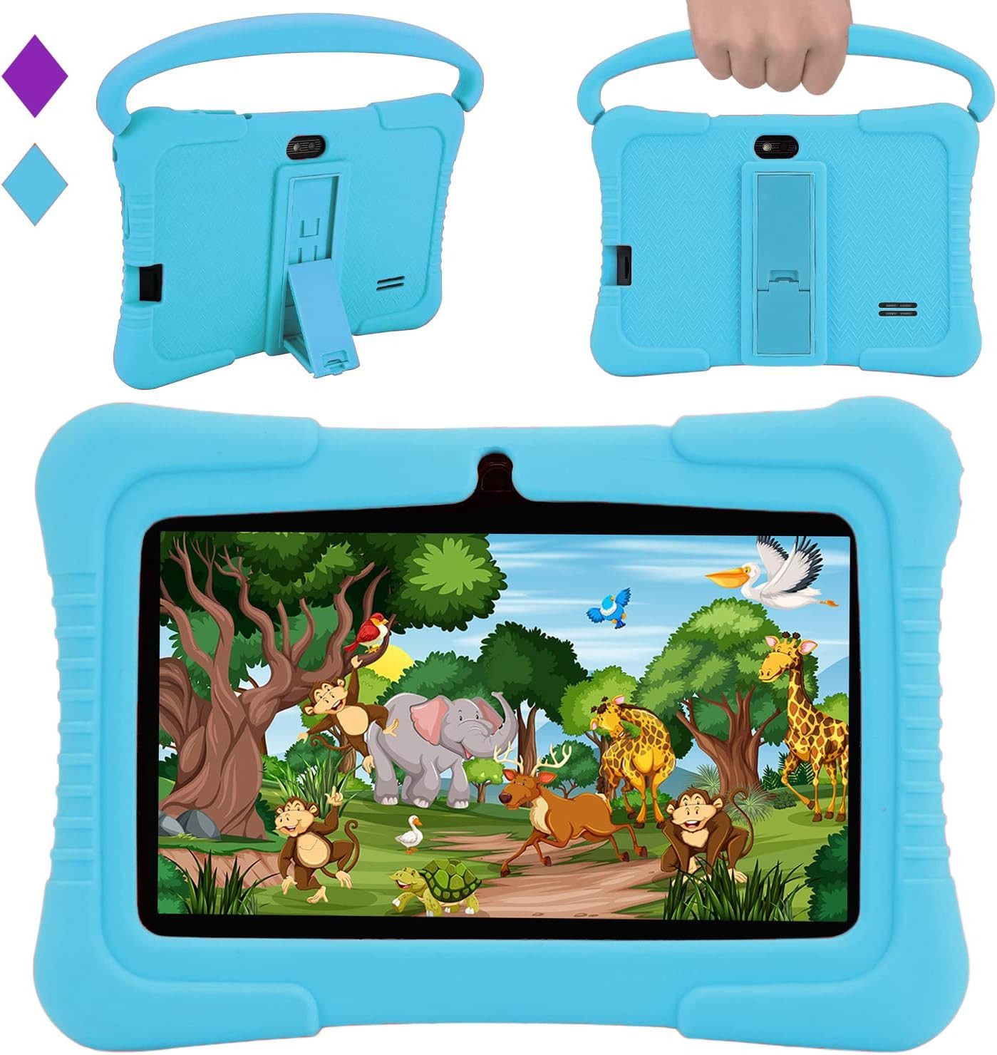Veidoo Lerntablet V88 7 Zoll Android 2 GB RAM 32 GB IPS WLAN Bluetooth GPS Micro-SD 64GB, (Set, 5-tlg), iWawa Kinderschutz 1024x600 Quad-Core Videoanruf Silikonhülle Lernapps