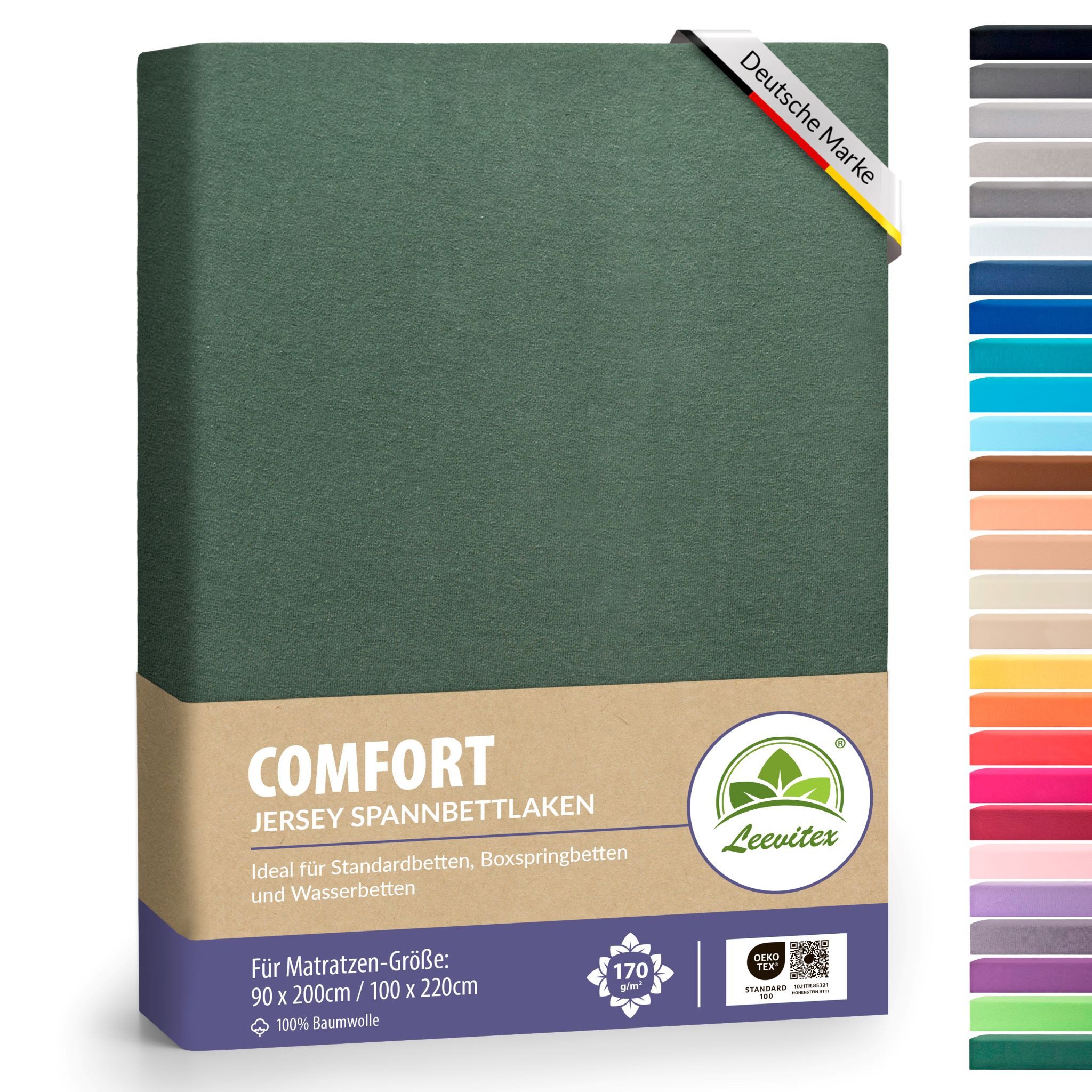 leevitex® Spannbettlaken verschiedene Größen, Stoffgewicht 170 g/m², 40 cm Steghöhe, Jersey, Gummizug: rundum, (1 Stück), verschiedene Farben, OEKO-TEX® STANDARD 100 zertifiziert