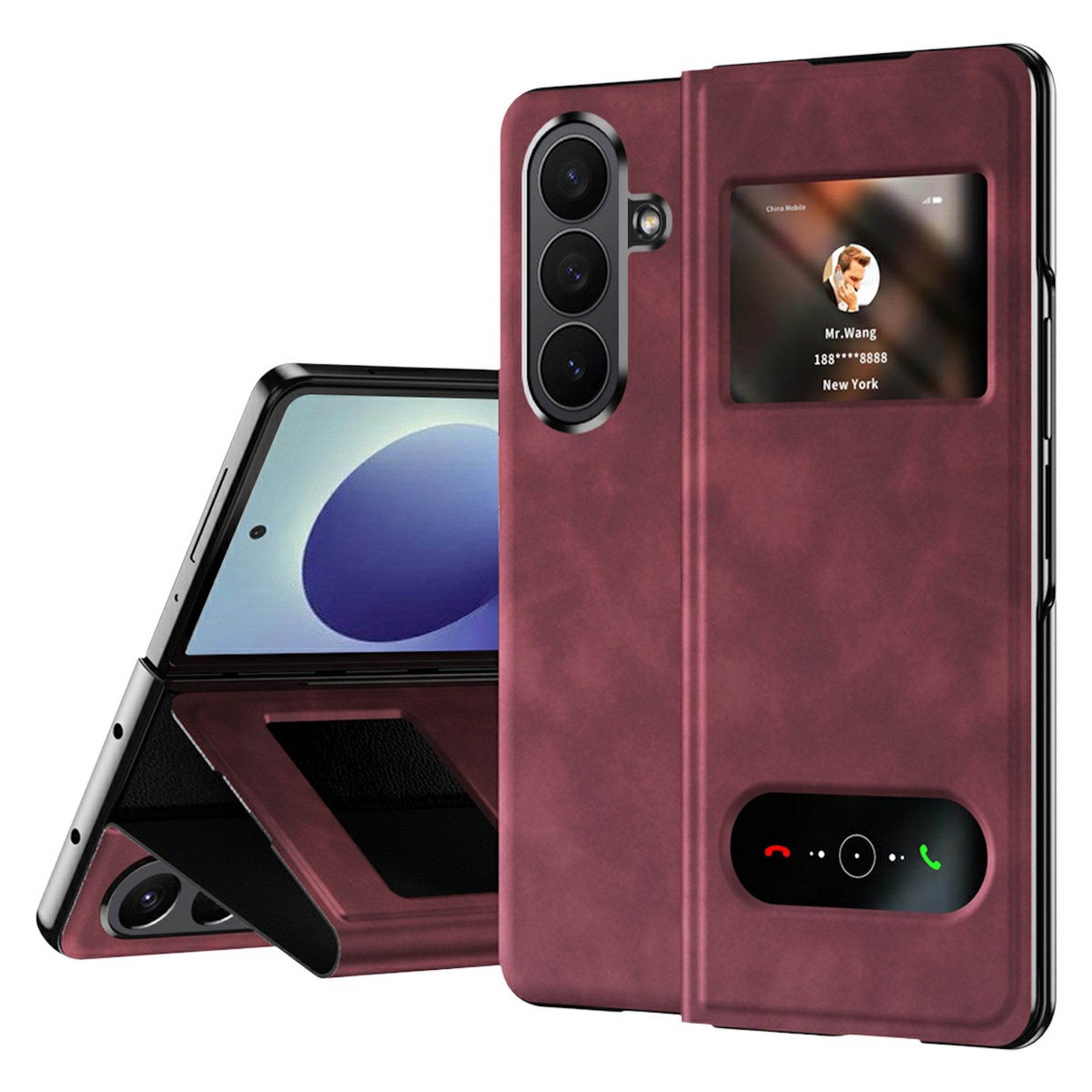 Wigento Handyhülle Klapphülle Nappa-Struktur Samsung Galaxy Z Fold8 Ultra 5G Rot 8,00 Zoll und 6,50 Zoll, View Window, Standfunktion