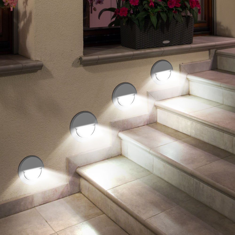 Neutralweiß, Strahler Lampen Außen Stufen LED LED-Leuchtmittel verbaut, Garten Einbaustrahler, rund Leuchten Veranda Wand fest LED 2x etc-shop
