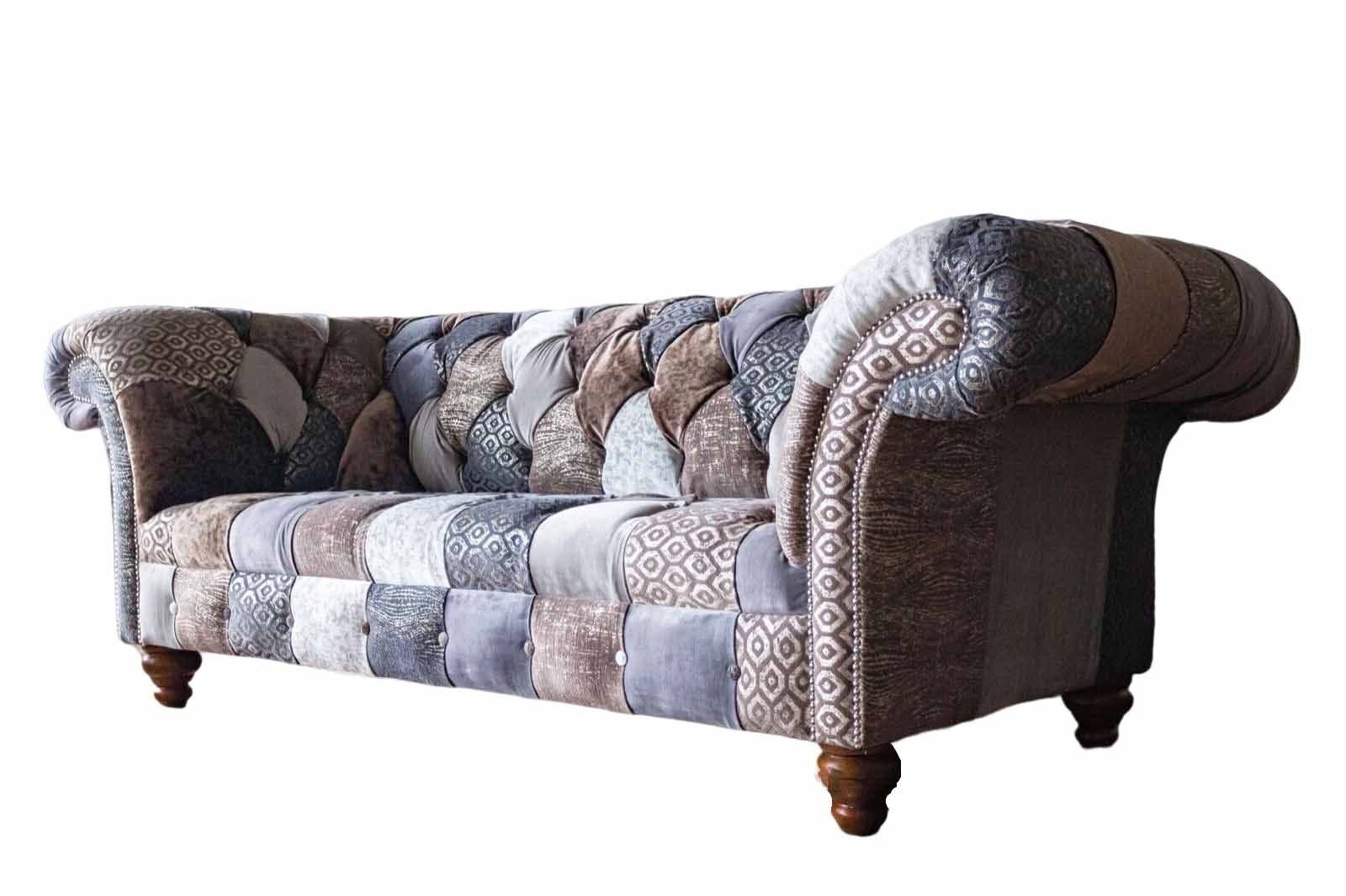 JVmoebel Sofa Bunter Dreisitzer Sofa Sitzpolster Chesterfield Stoff Couch Modern, Made in Europe