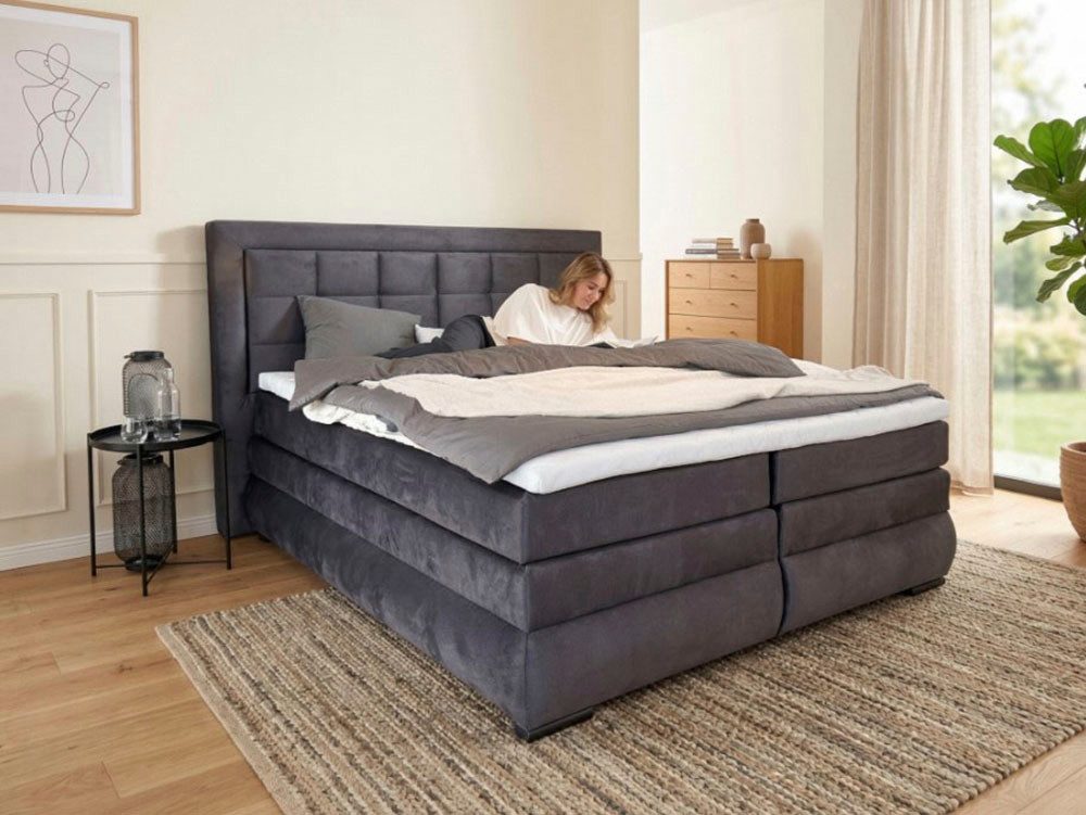 OTTO home Boxspringbett MIVVA mit Bettkasten, mit Taschenfederkernmatratze H3, H3/H4 mix, H4 (mit hochwertigem Luxus-Microfaser-Stoff, wahlweise mit LED-Leuchte – Bild 3 von 5