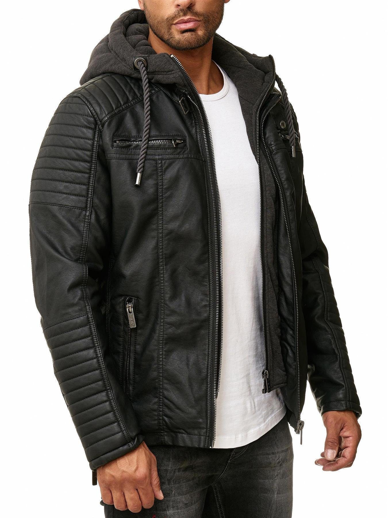 RedBridge Lederimitatjacke Kunstleder Bikerjacke mit Sweat-Kapuze günstig online kaufen