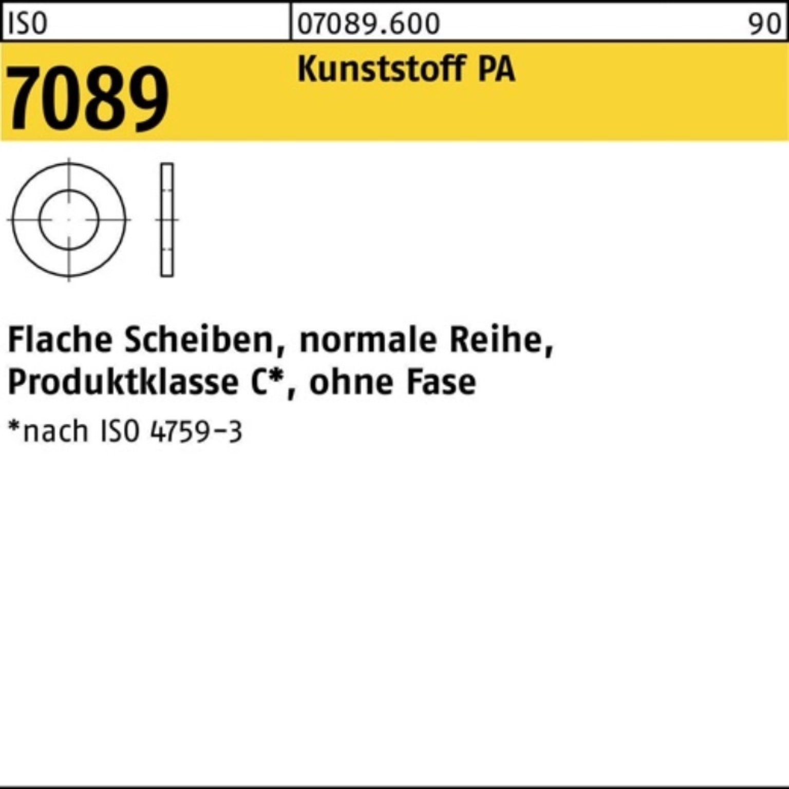 Bufab Unterlegscheibe 200er Pack Unterlegscheibe Stück 7 7089 200 8 ISO Polyamid o.Fase ISO