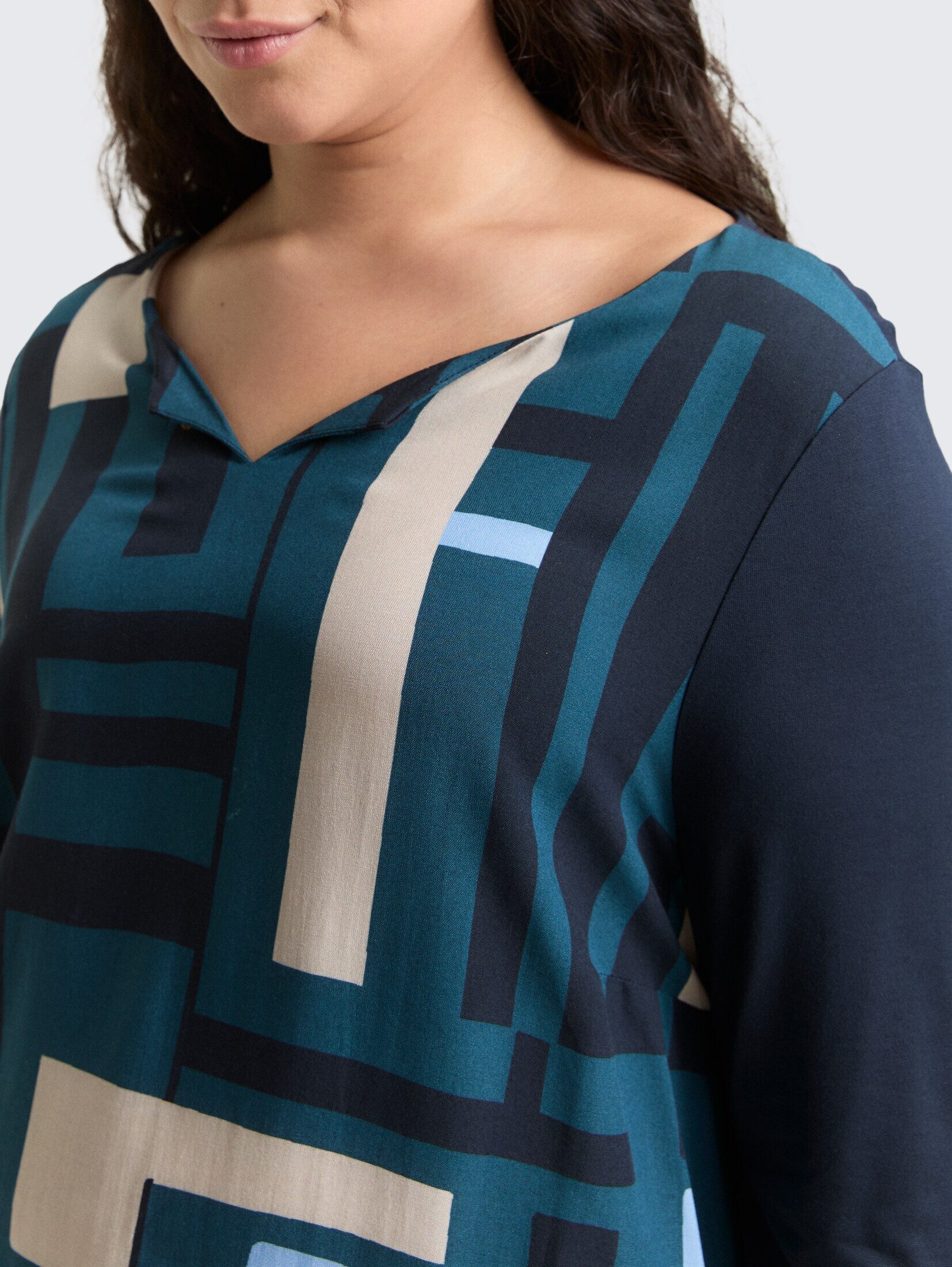 TOM TAILOR PLUS 3/4-Arm-Shirt T-Shirt Plus Size - Langarmshirt im Material-Mix