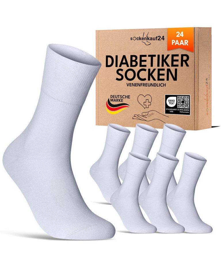 sockenkauf24 Diabetikersocken 97% Baumwolle ohne Gummibund & ohne Naht mit Komfortbund (24-Paar) Diabetiker Socken ohne Gummi für Damen & Herren