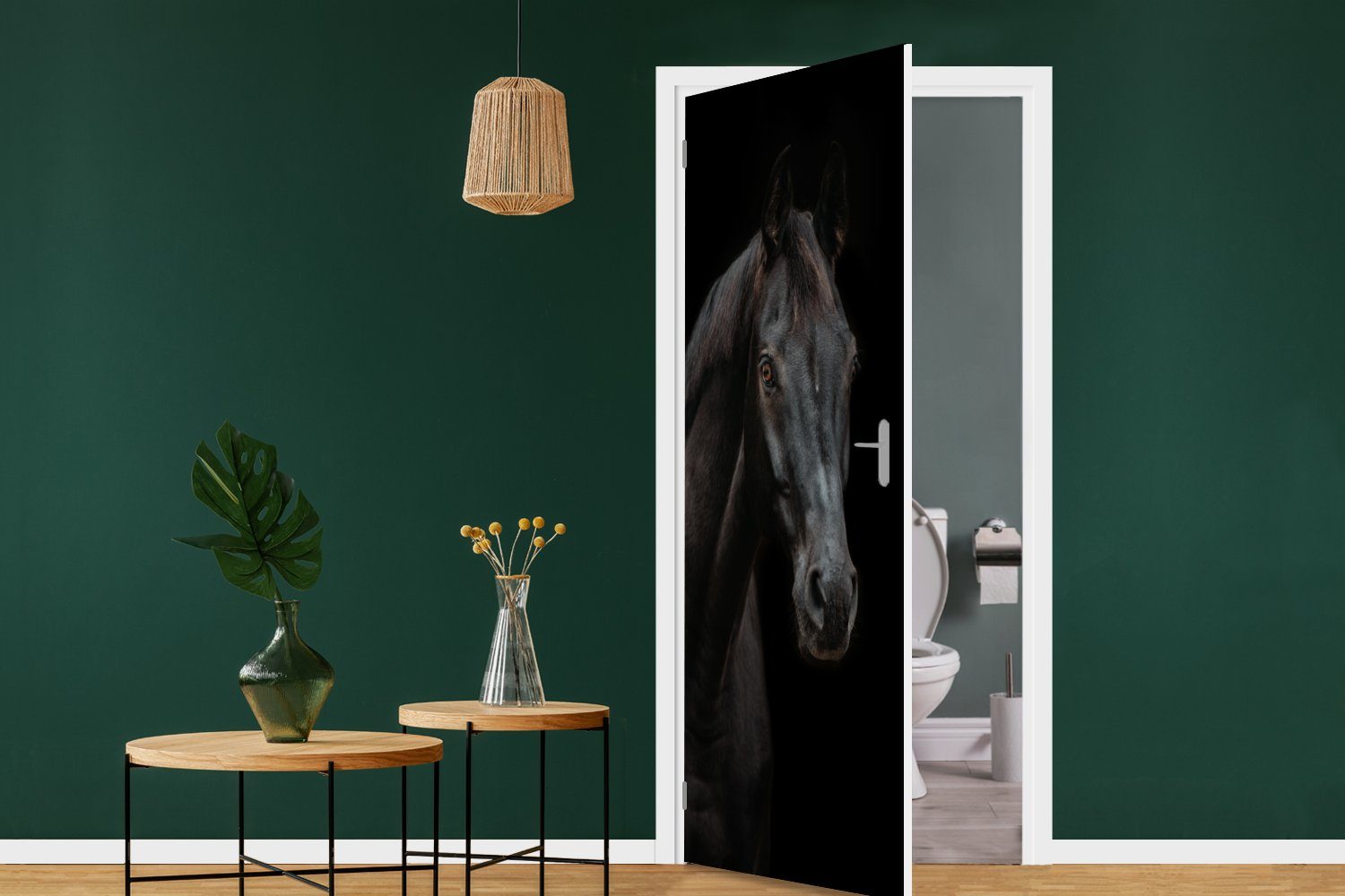 - Fototapete - Pferd (1 75x205 St), bedruckt, MuchoWow Schwarz, Tür, Türtapete für Türaufkleber, Matt, cm Nutztier