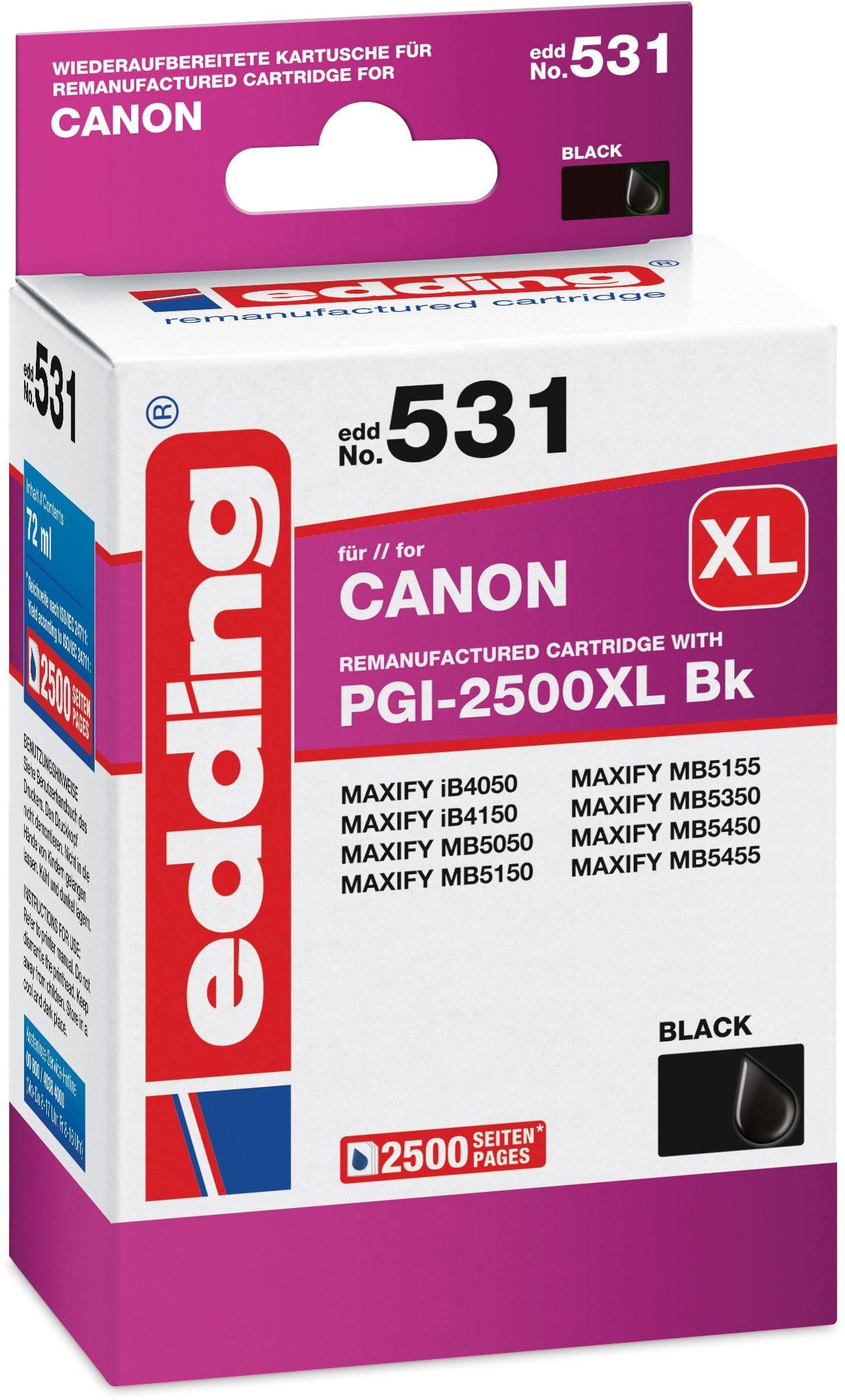 edding Druckerpatrone kompatibel mit Canon PGI-2500XLBk black Nachfülltinte (x)