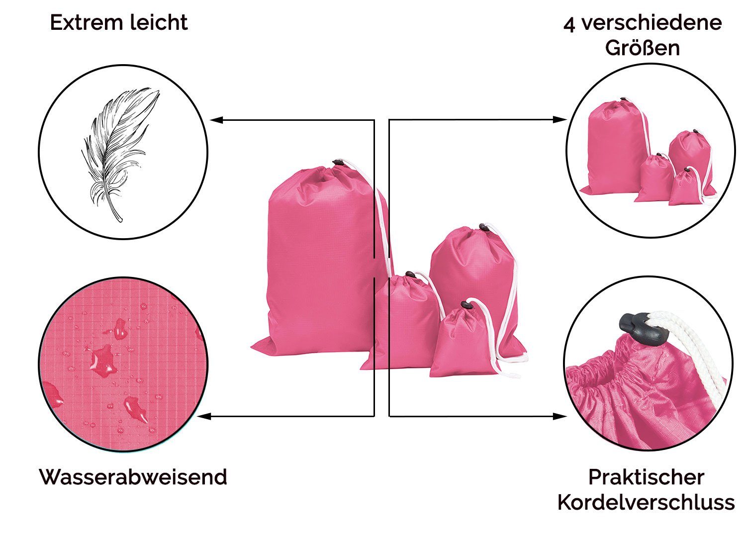 pink (4-tlg., 100% cm, wasserabweisend, ZOLLNER 15x20,5 cm, Kofferorganizer 1x 1x 1x cm), 11x13,5 1x22x28 Polyester 30x42 cm,