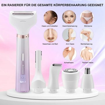 DOPWii Gesichtshaarentferner Elektrischer Rasierer für Frauen, 4 in 1 elektrischer Damentrimmer, für Gesicht, Nase, Augenbrauen, Arme, Achseln und Beine