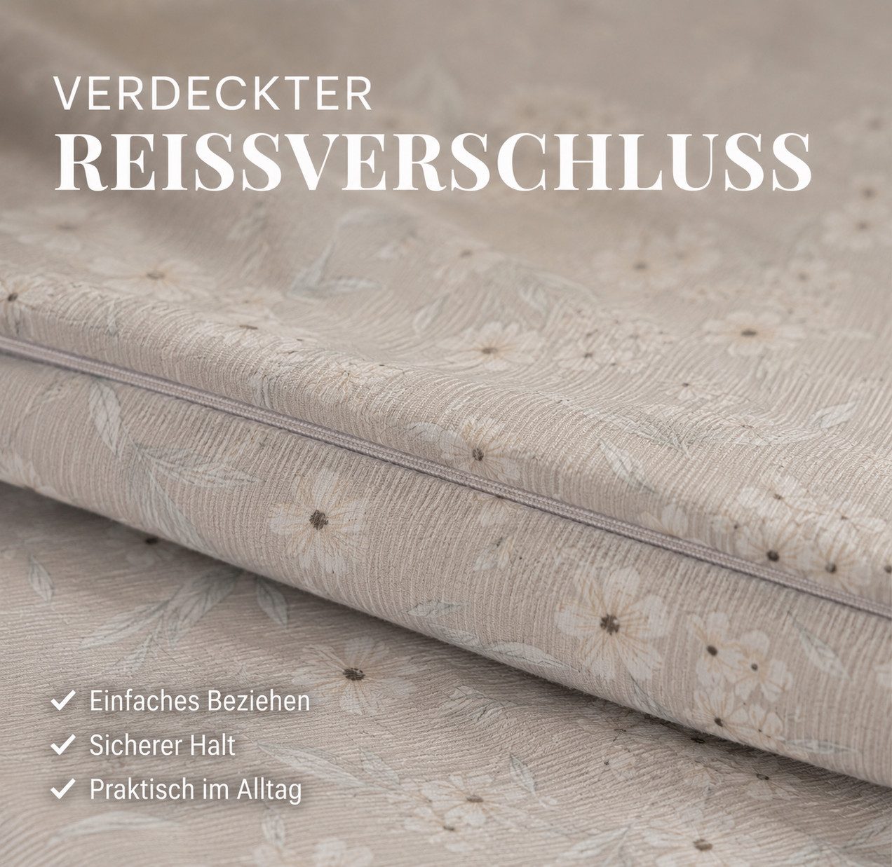 Leonado Vicenti Wendebettwäsche Set Baumwollmischung Beige Natur Blumen, Renforcé, 3 teilig, mit verdecktem Reißverschluss, Wendebettwäsche – Bild 3 von 5