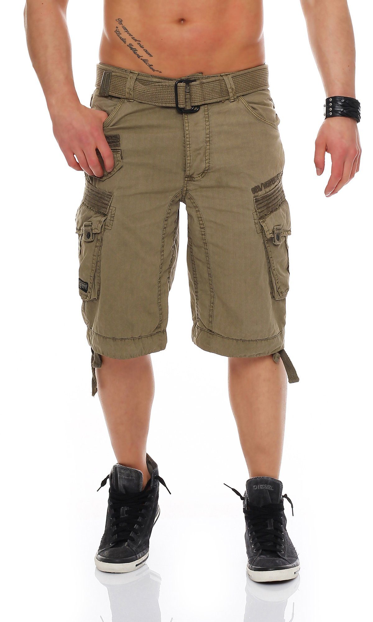 Geographical Norway Cargoshorts unifarben Shorts, Gürtel) / Shorts camouflage Herren Hose, PANORAMIQUE kurze (mit abnehmbarem Mastic