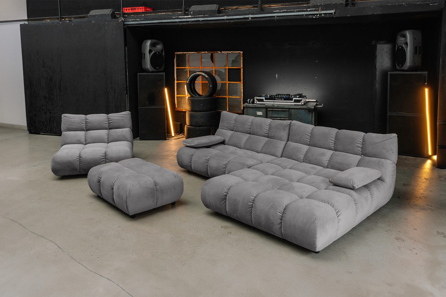 KAWOLA Sitzgruppe VIVIEN, (Set, 3-tlg), Ecksofa Drehsessel Hockerbank Velvet verschiedene Farben