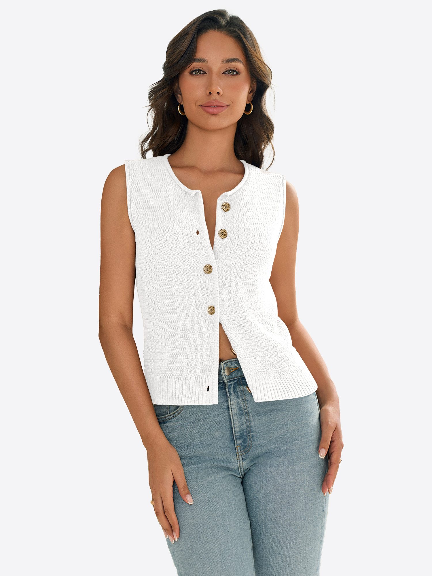 Imily Bela Tanktop Damen Ärmellose Strickweste mit Knopfleiste (Packung, 1- günstig online kaufen
