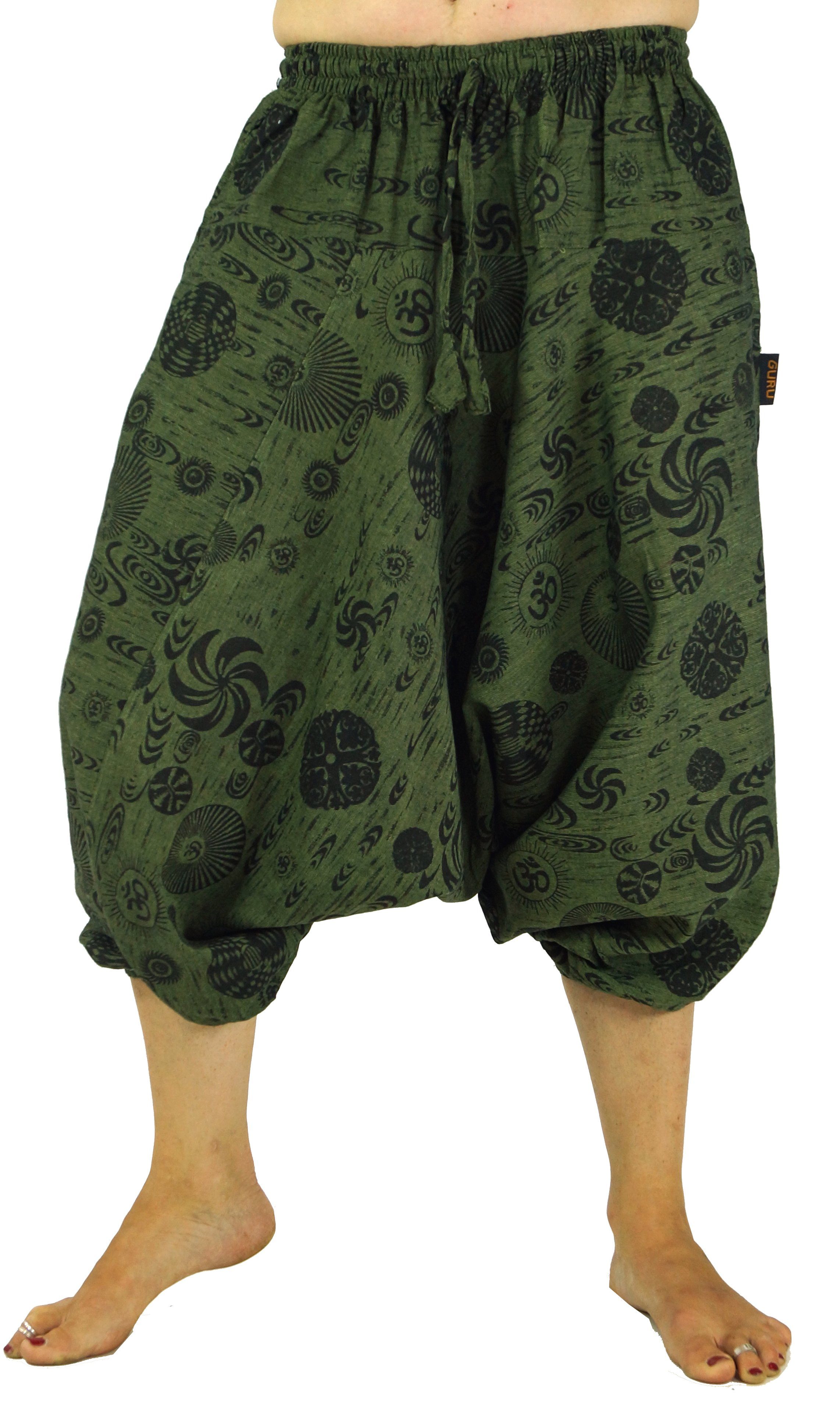 Guru-Shop Relaxhose Aladinhose Pluderhose Shorts 7/8 Länge - grün Ethno Style, alternative Bekleidung