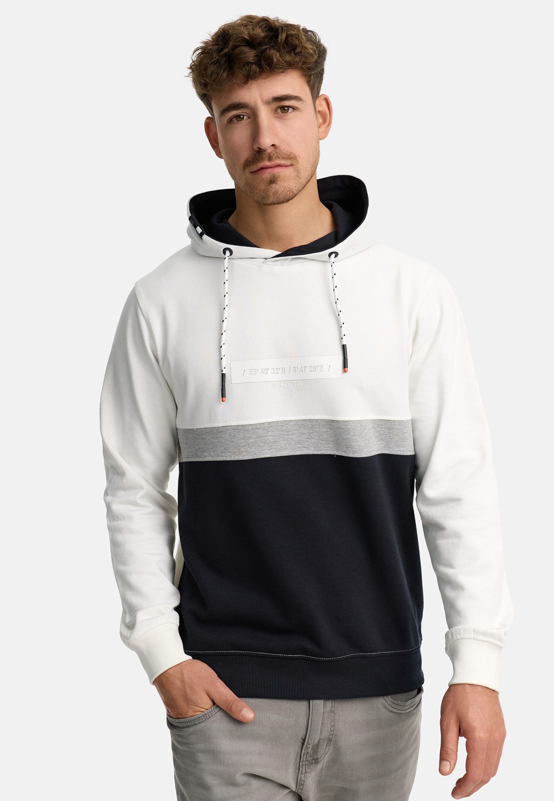 Indicode Hoodie Herren INMagnus Sweatshirt Kapuze Herrenhoodie (Kapuzenpullover) Stylischer Kapuzenpullover mit Colorblock-Design