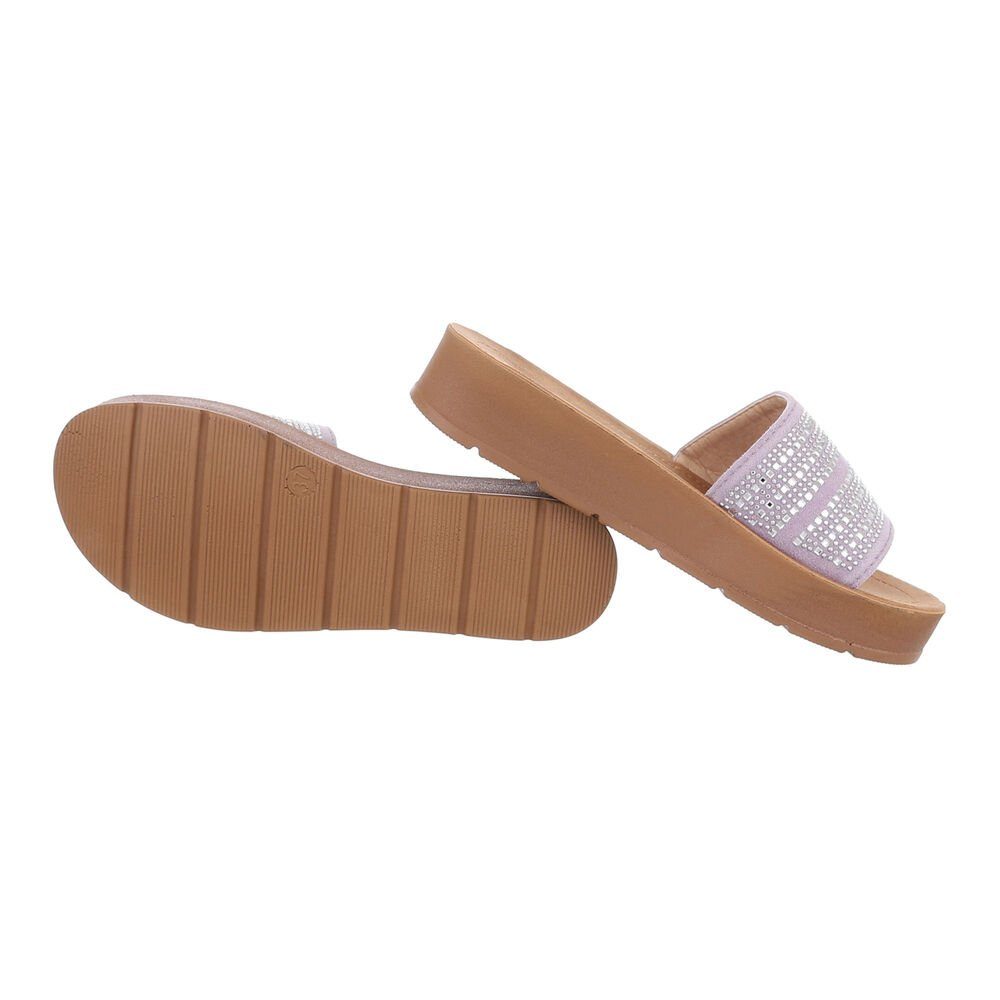 Ital-Design Damen Mules Freizeit Plateausandaletten Flach Pantoletten in Lila