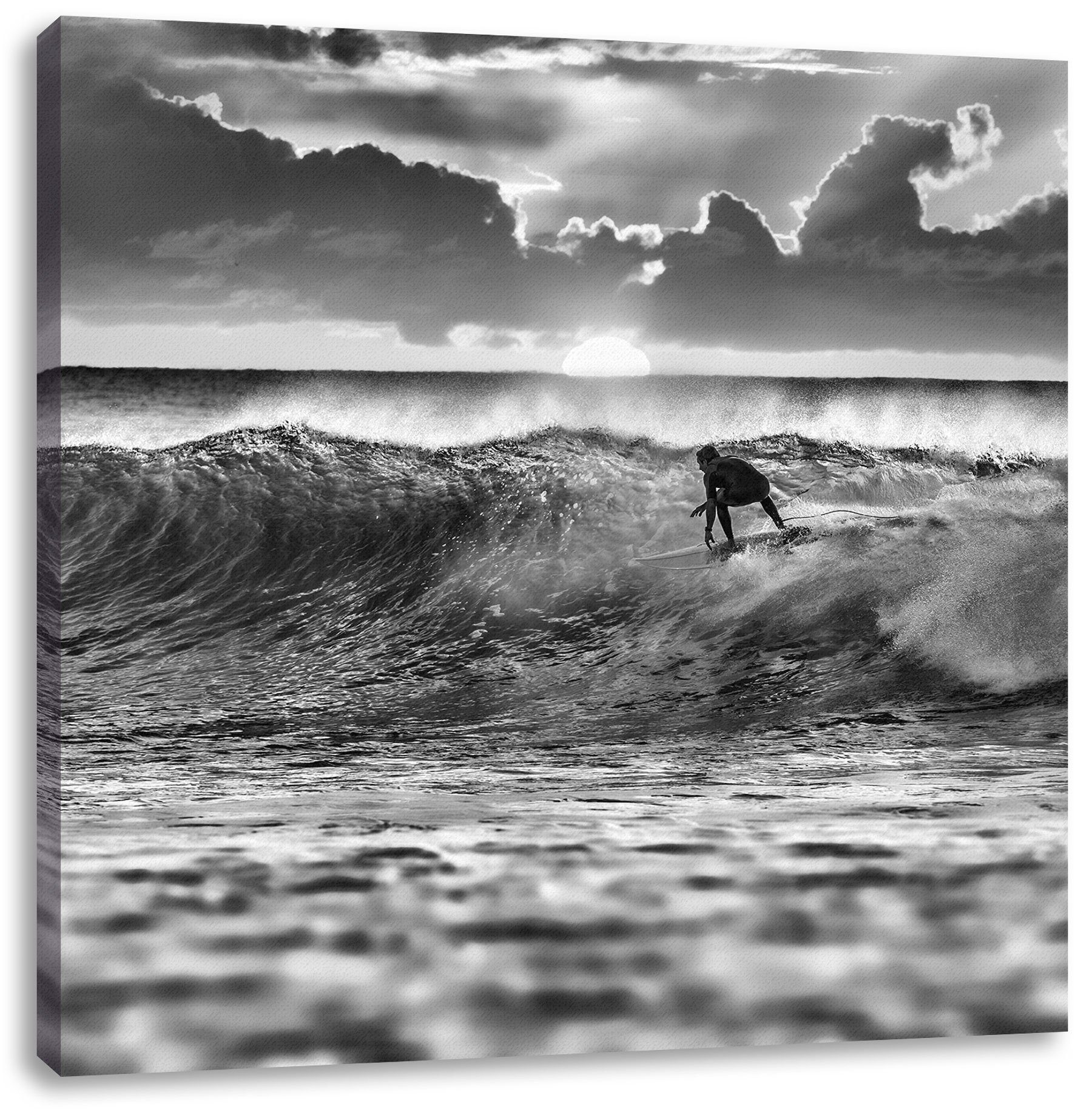 Pixxprint Leinwandbild Surfen Wellenreiten, Surfen Zackenaufhänger fertig (1 St), inkl. Wellenreiten Leinwandbild bespannt