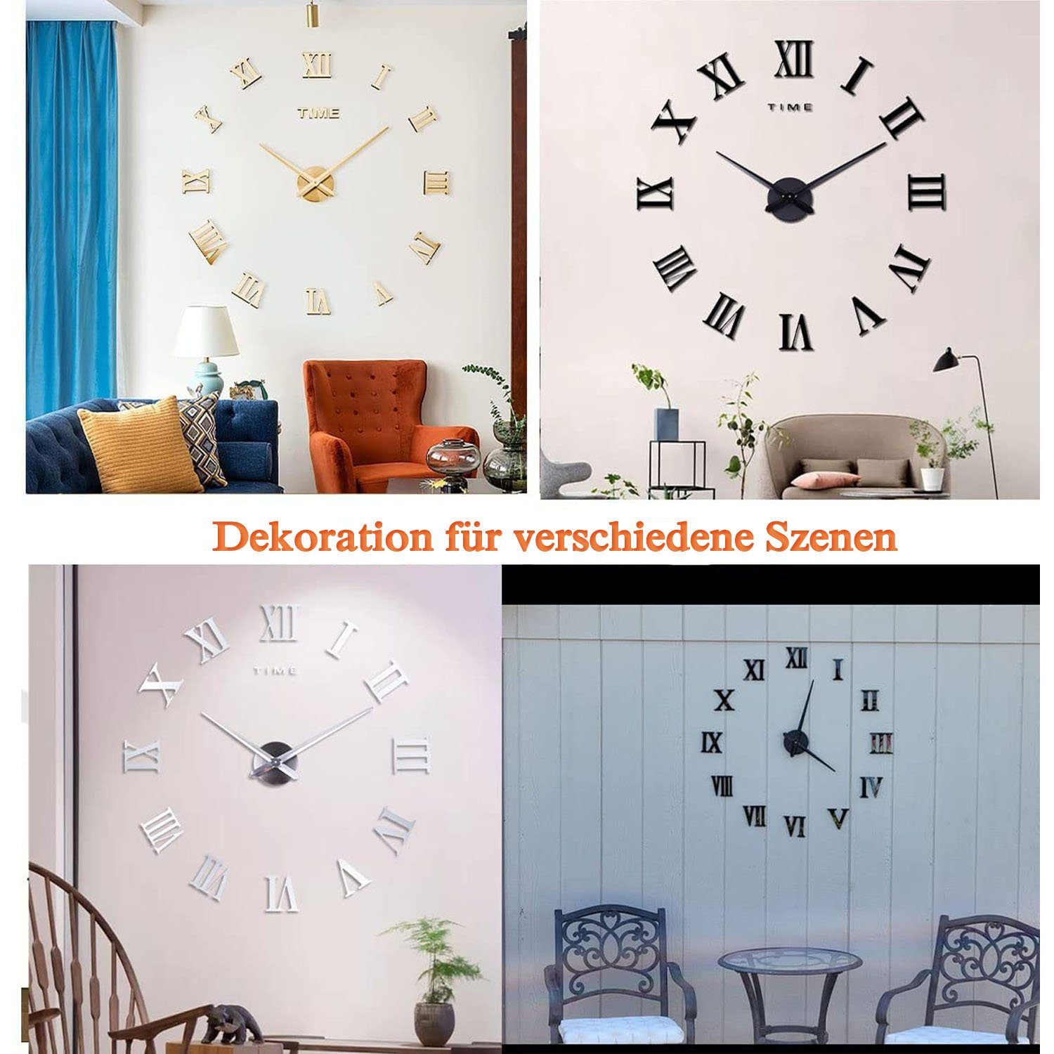 zggzerg Wanduhr Rahmenlose 3D DIY Wanduhr XXL Stumm Spiegel Aufkleber Home günstig online kaufen