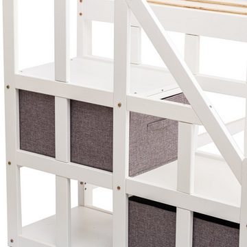REDOM Kinderbett Massivholzbett, Nachttisch mit USB-Anschluss (90x200cm, mit Lattenrost Mit Sicherheitsleiter, Kleiderbügel Aufbewahrungsbox), ohne Matratze