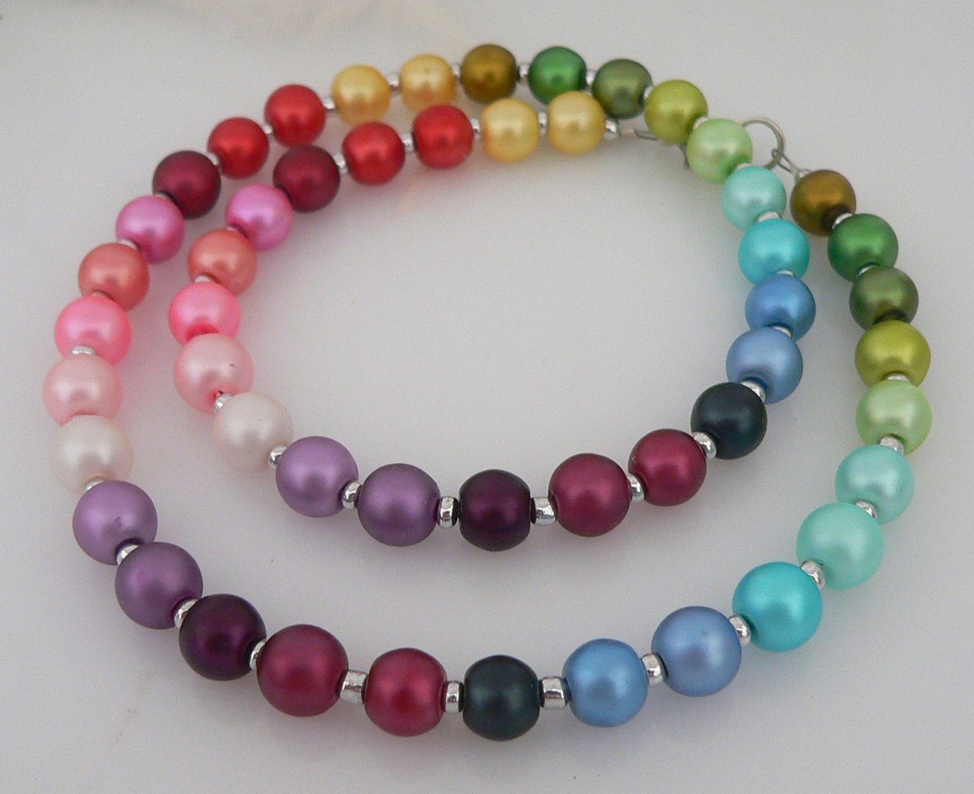 traumschmuck Perlenkette 441f Halskette Glas-/Muschelkernperlen seidenmattmehrfarbig, bunt, (Geschenk, Muttertag, Weihnachten, Geburtstag, Valentinstag, incl. Schmuckbox), handgefertigt, Made in Germany
